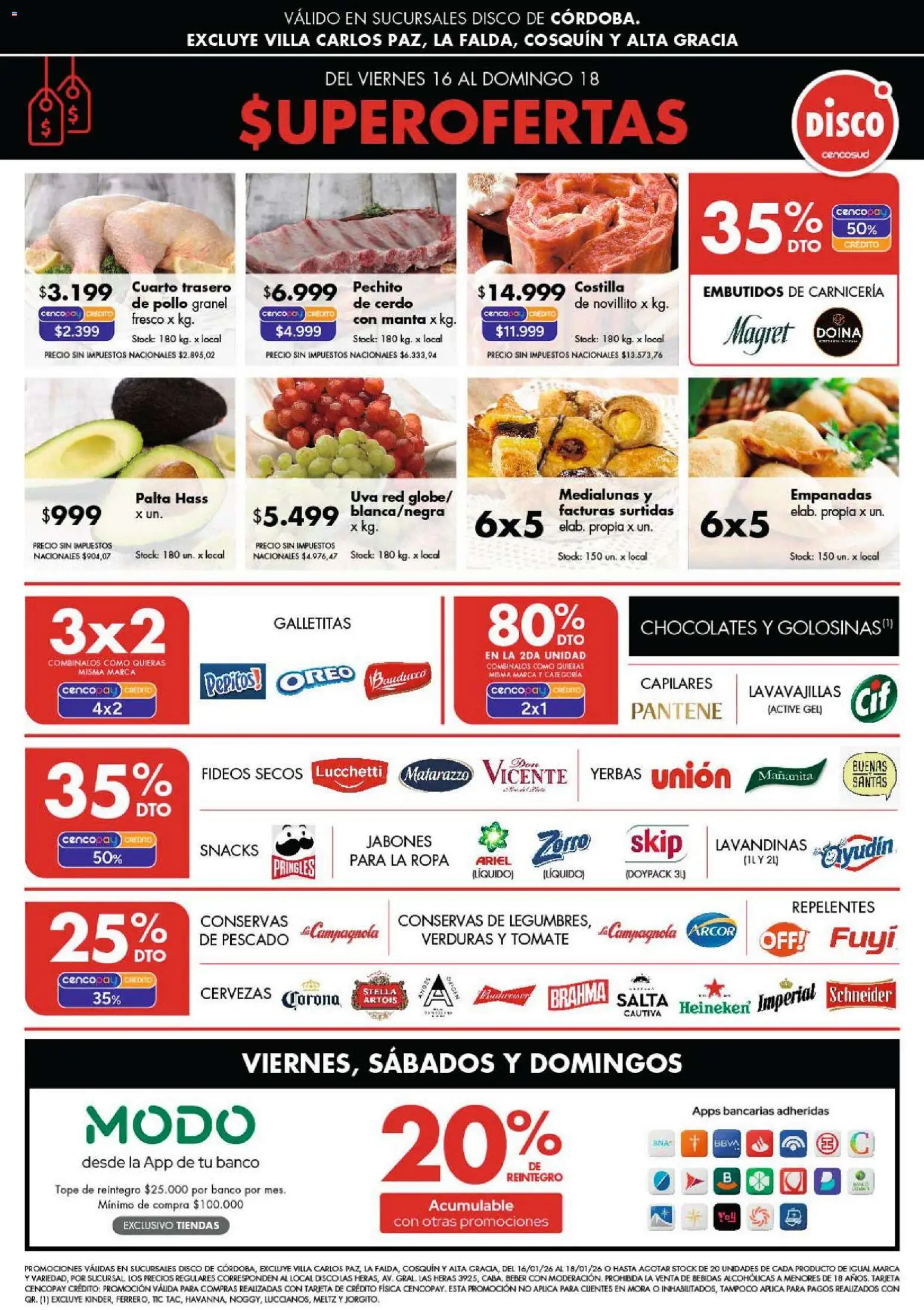 Disco - Ofertas | Córdoba │ válido desde el 15.01.2026 | Página: 1 | Productos: Banco, Galletitas, Uva, Cerdo