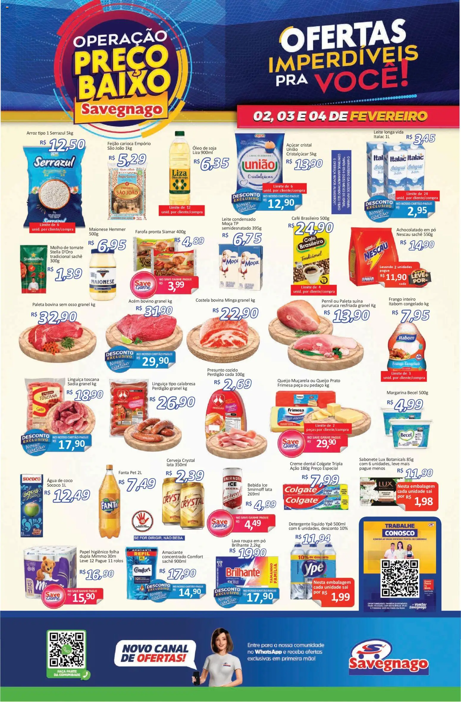 Savegnago Folheto - válido de 02.02.2026 | Página: 1 | Produtos: Detergente, Linguiça, Leite, Cerveja