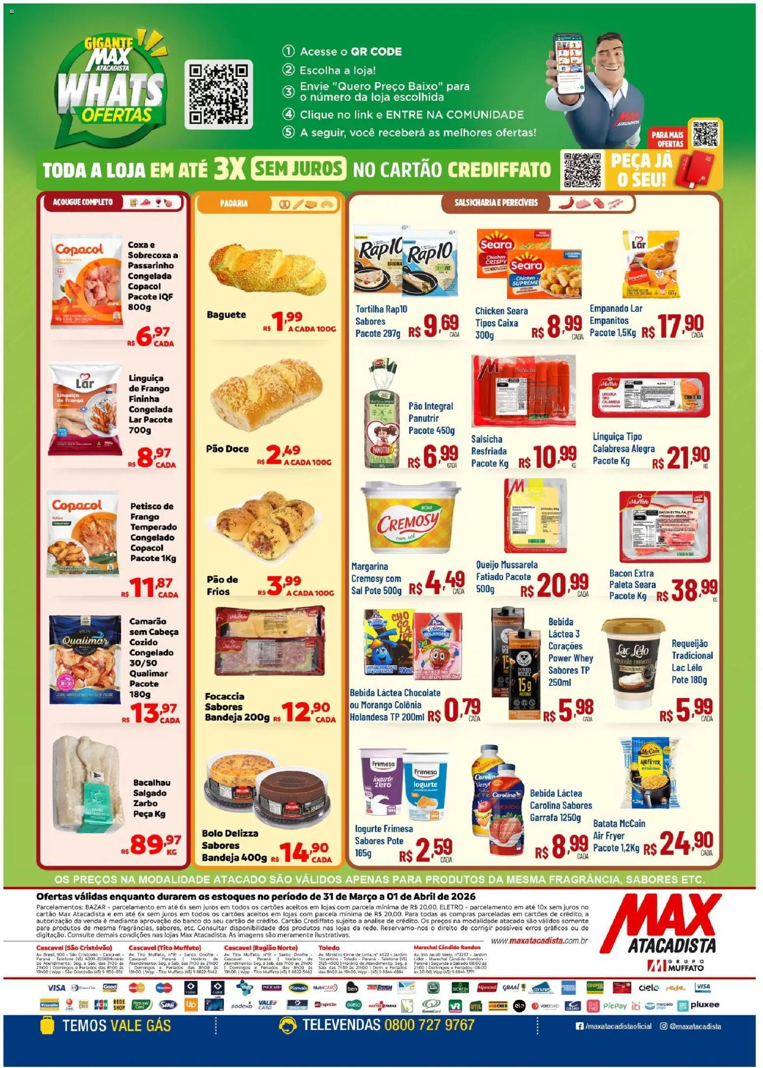 Max Atacadista Folheto - válido de 31.03.2026 | Página: 2 | Produtos: Linguiça, Chocolate, Batata, Margarina
