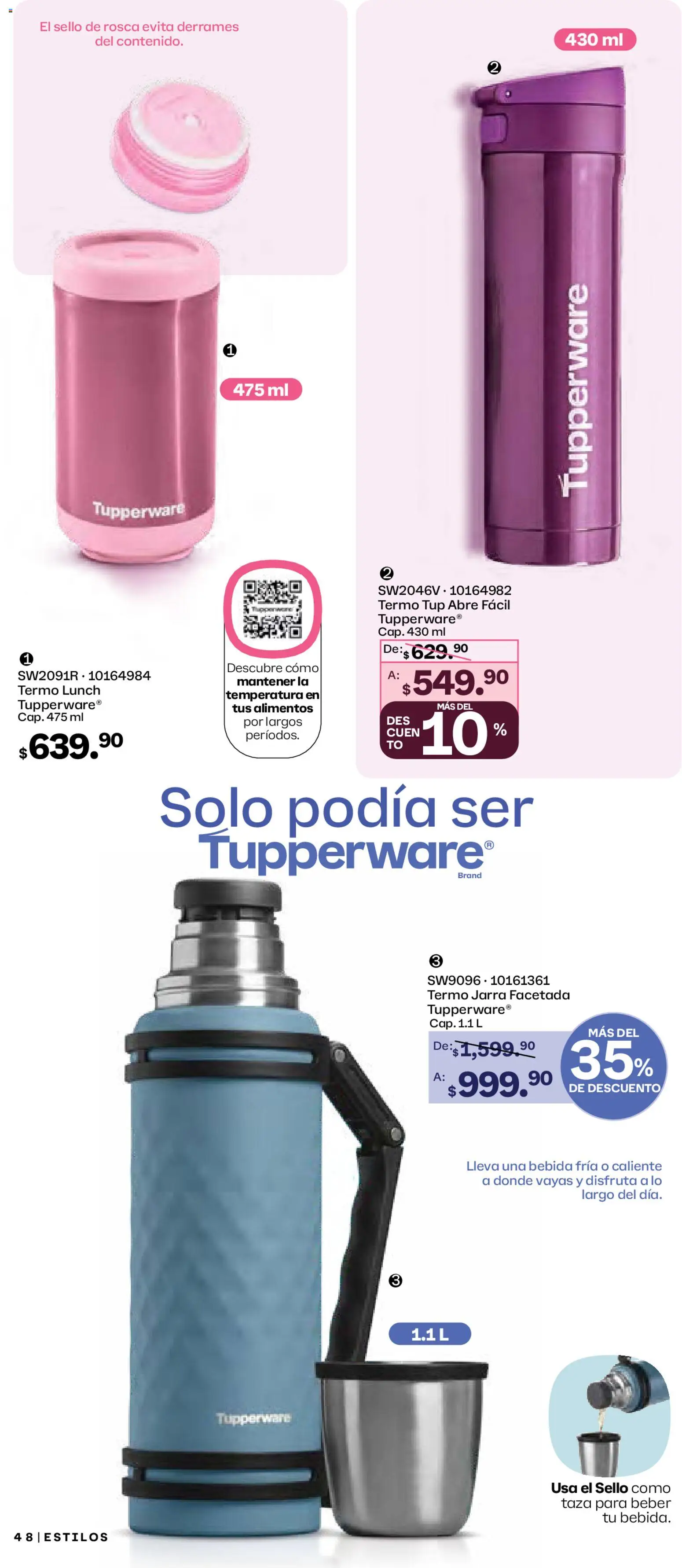 Nuevas ofertas de Tupperware válidas en toda la República Mexicana desde el 29.12.2025. ¡Encuentra las mejores ofertas en Tupperware catálogo! | Página: 48 | Productos: Taza, Termo, Jarra