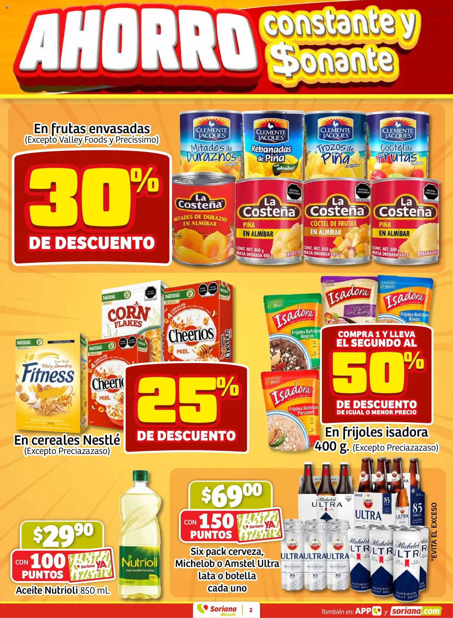 Nuevas ofertas de Soriana válidas en toda la República Mexicana desde el 16.01.2026. ¡Encuentra las mejores ofertas en Soriana - Fin de Semana Mercado: BCS, Son y Sin! | Página: 2 | Productos: Durazno, Aceite, Cereales, Botella