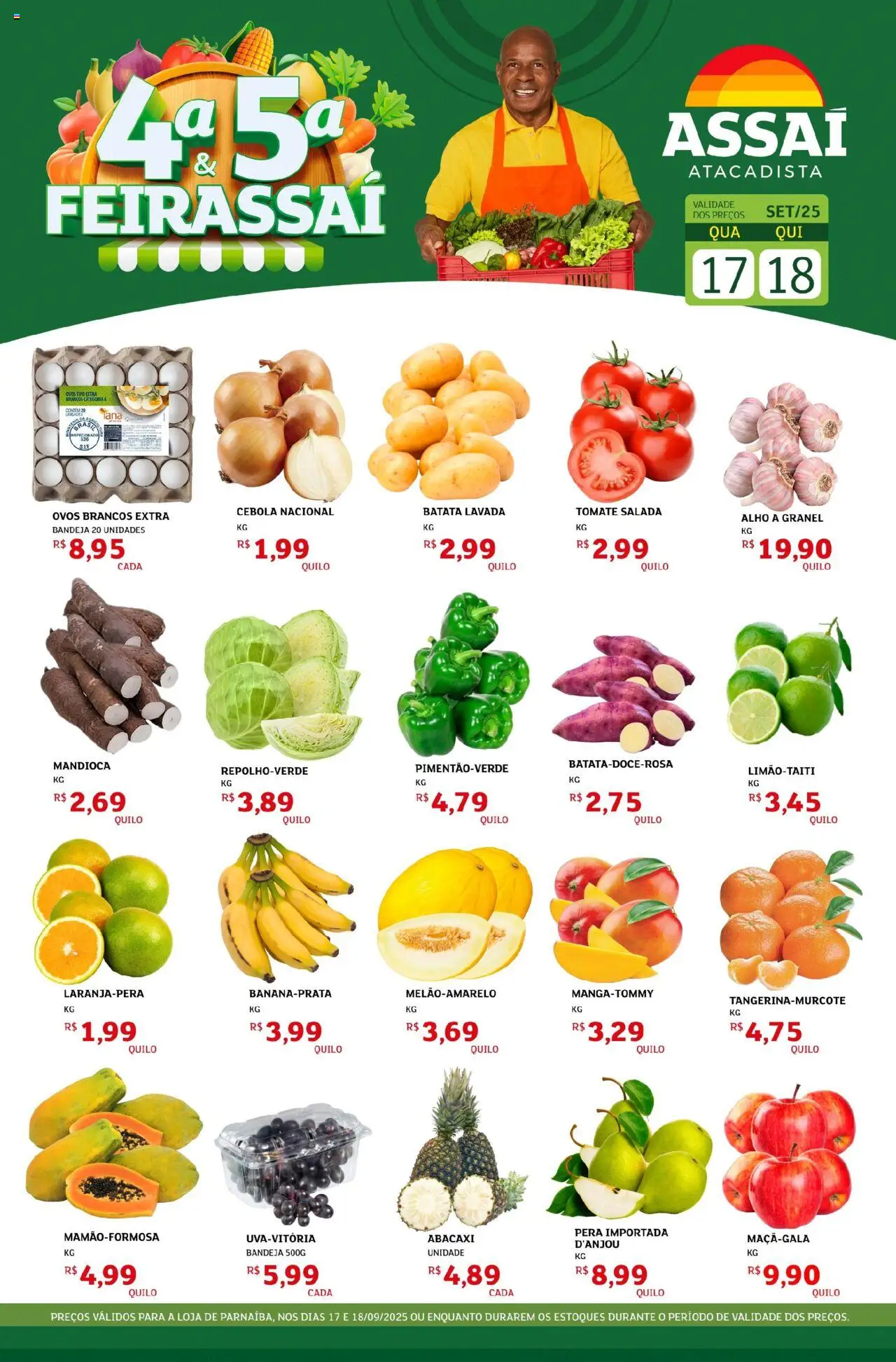 Assaí Atacadista Folheto - válido de 17.09.2025 | Página: 1 | Produtos: Pera, Mandioca, Bandeja, Batata