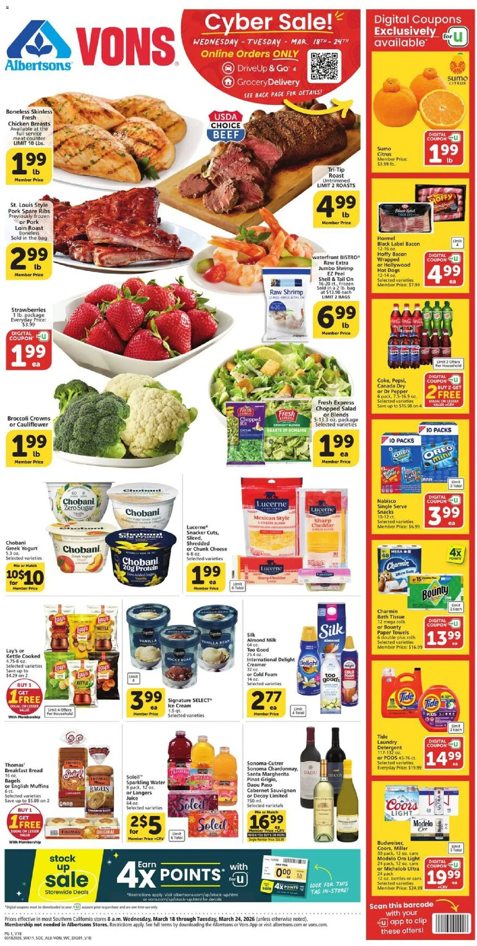 Vons Weekly Ad - valid from 18.03.2026 | Page: 1 | Products: Yogurt, Cream, Water, Bag