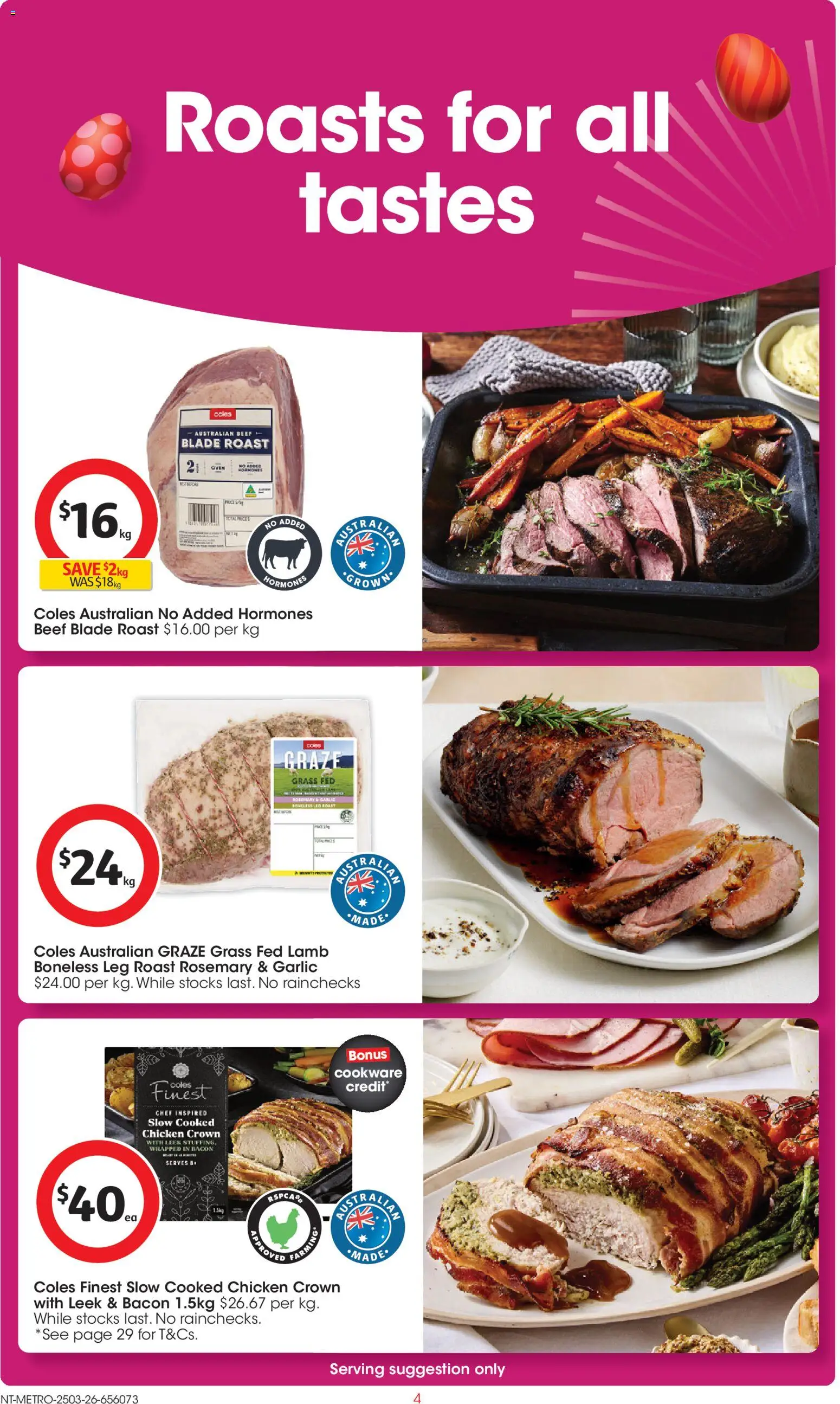 Coles catalogue - valid from 25.03.2026 | Page: 4 | Products: Grass, Bacon, Lamb, Cookware