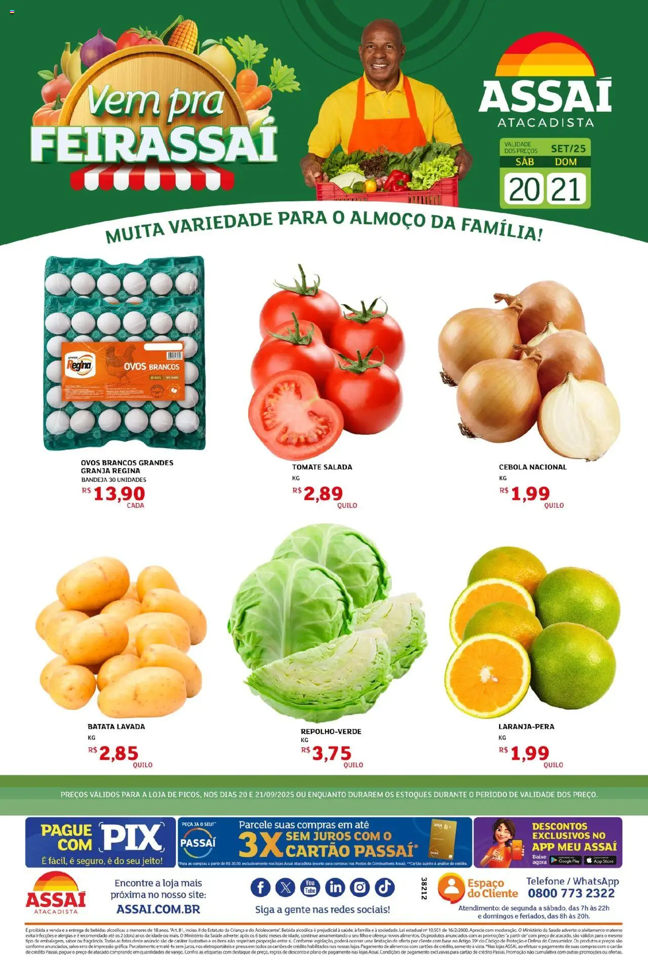 Assaí Atacadista Folheto - válido de 20.09.2025 | Página: 1 | Produtos: Base, Bebida, Batata, Telefone