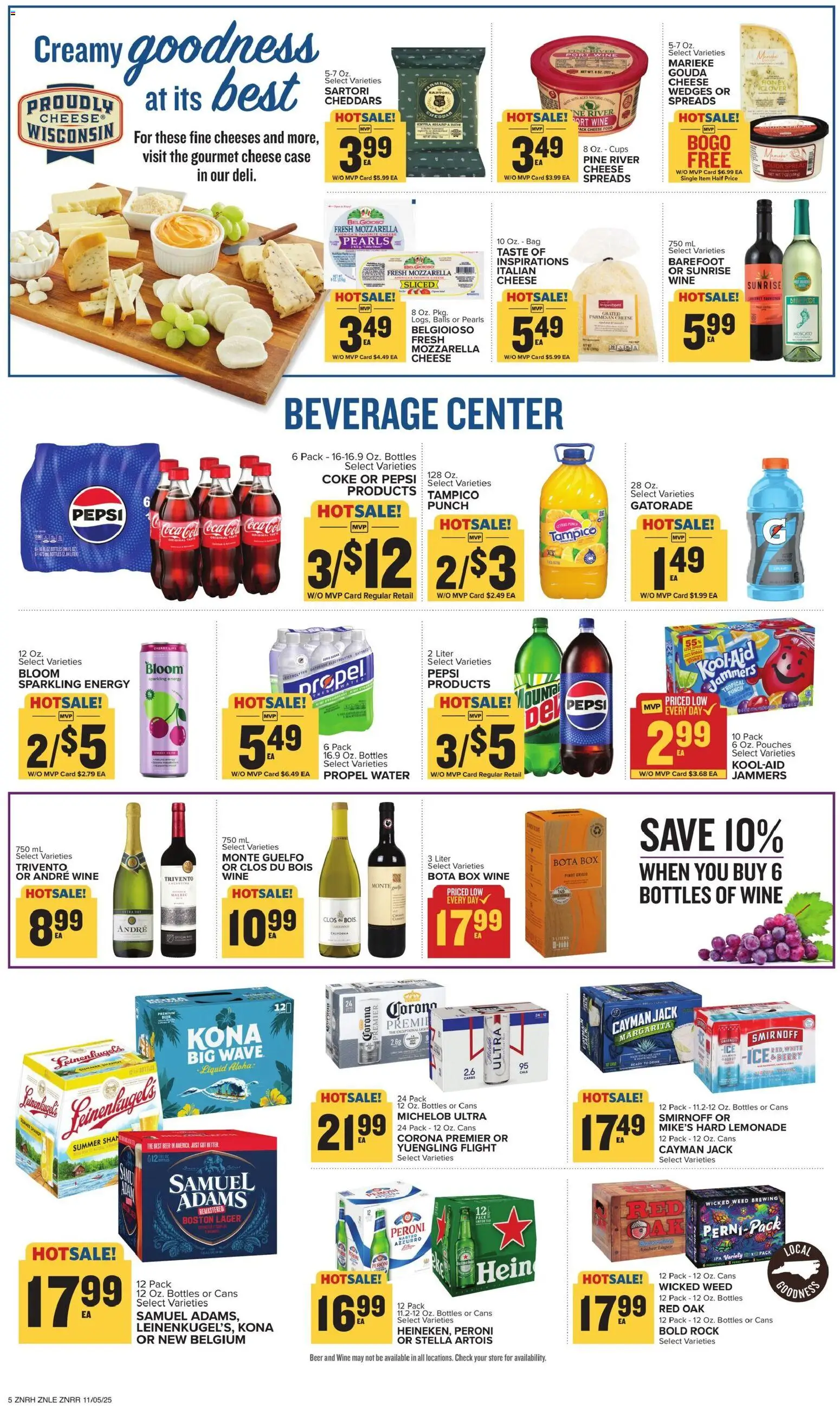 Food Lion Weekly Ad - valid from 05.11.2025 | Page: 9 | Products: Cheese, Wine, Water, Case