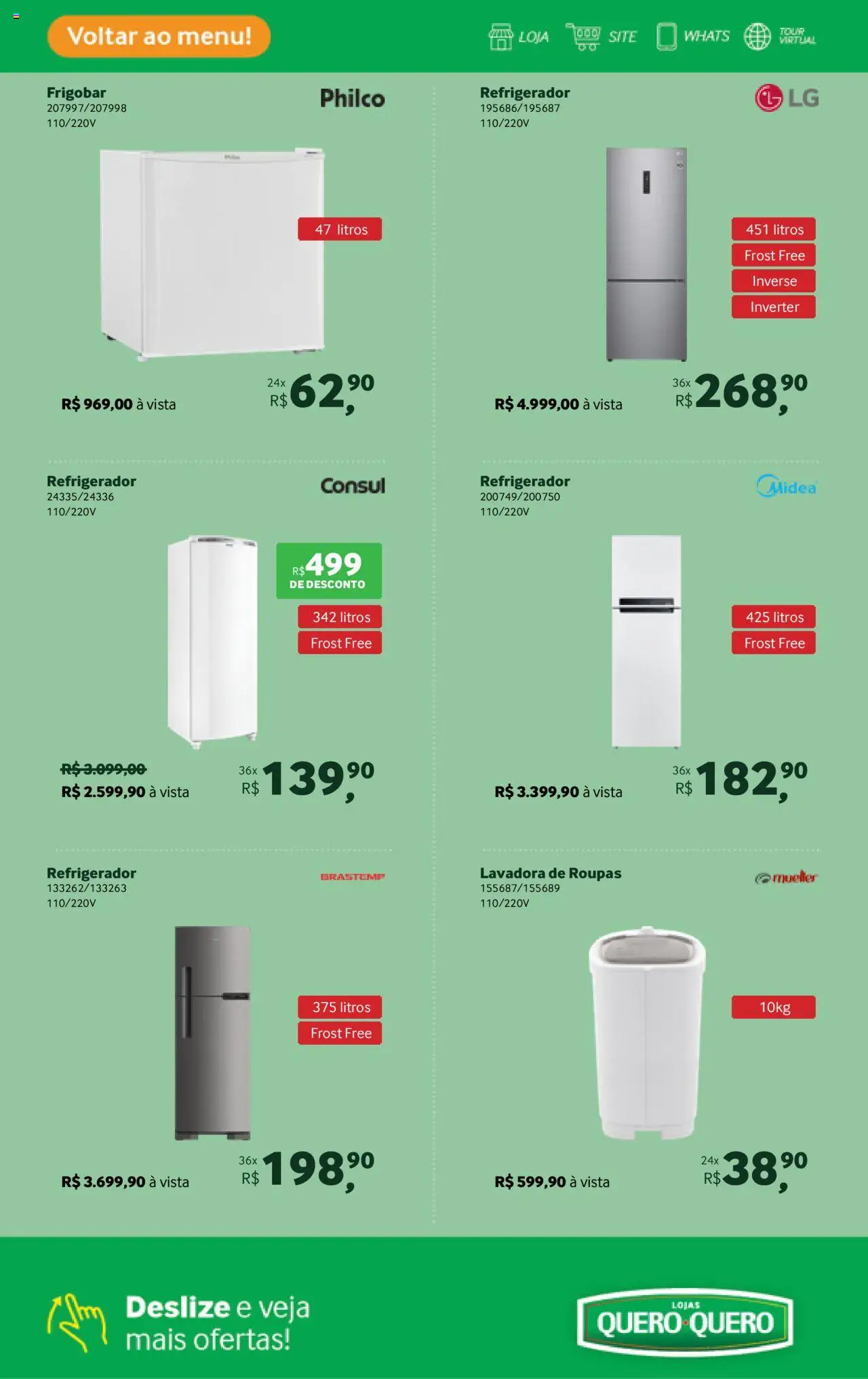 Lojas Quero-Quero Folheto - válido de 16.09.2025 | Página: 26 | Produtos: Frigobar, Refrigerador, Lavadora de roupas, Roupas