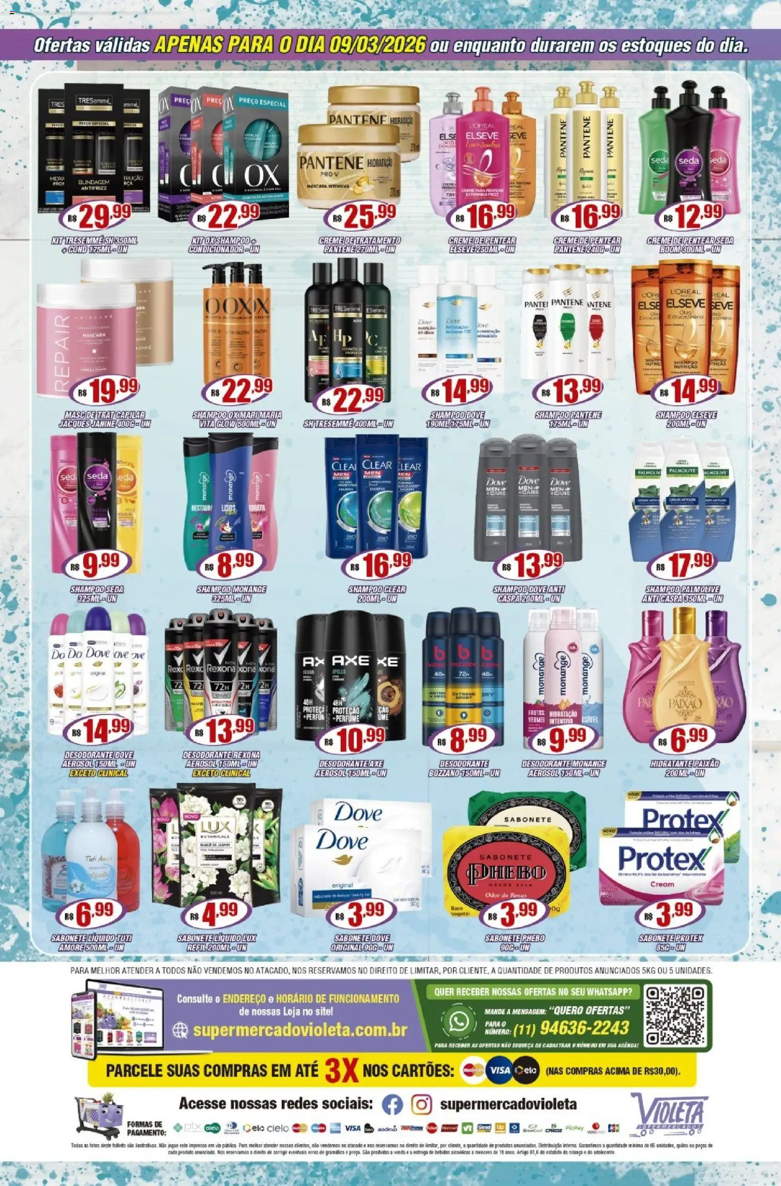 Violeta Supermercados Folheto - válido de 09.03.2026 | Página: 2 | Produtos: Perfume, Desodorante, Shampoo pantene, Rexona