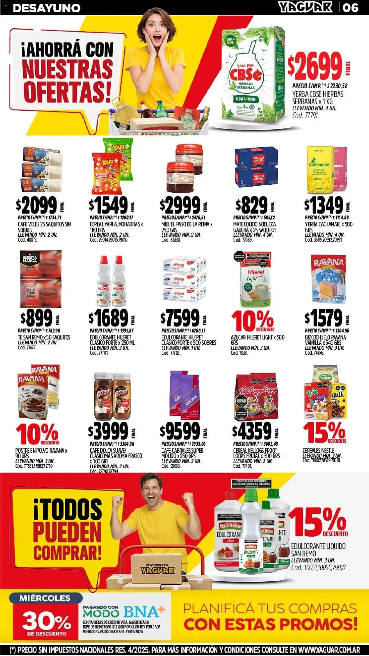 Yaguar - Oferta Semanal Jujuy │ válido desde el 02.03.2026 | Página: 6 | Productos: Azucar, Edulcorante, Frasco, Cereales