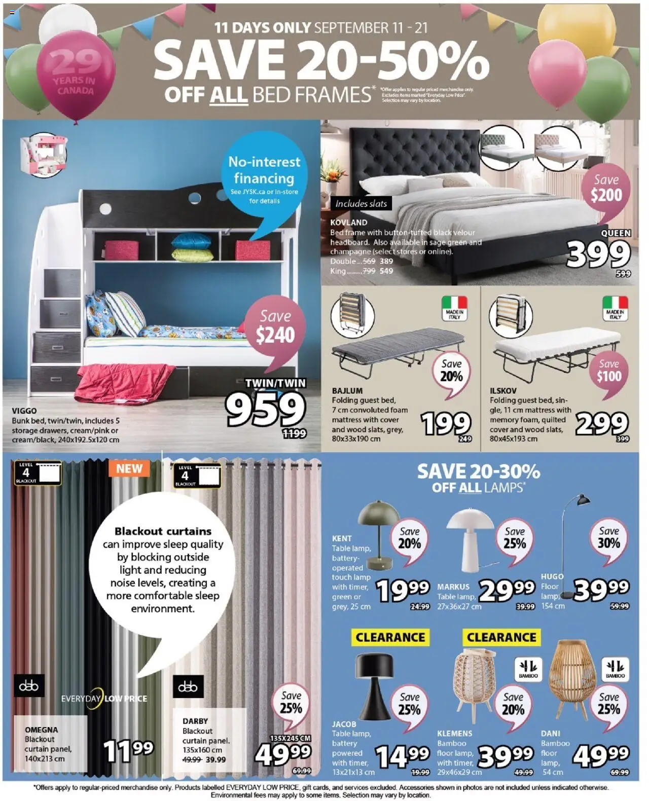 JYSK flyer valid from 11.09.2025 | Page: 4 | Products: Bed, Mattress, Table, Lamp