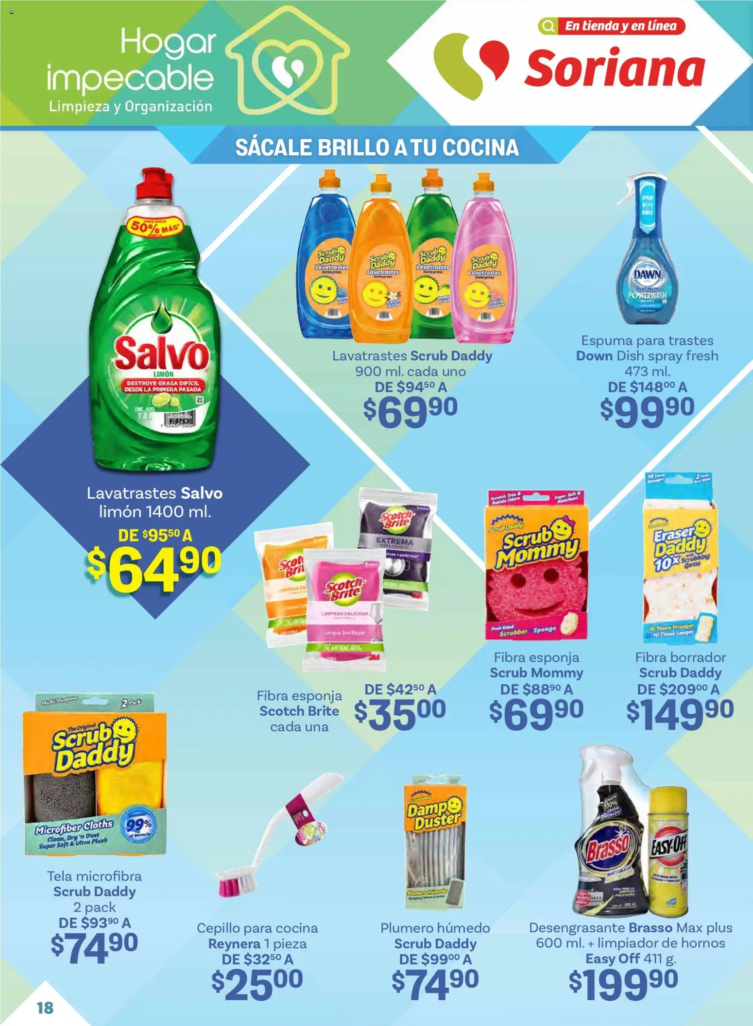Nuevas ofertas de Soriana válidas en toda la República Mexicana desde el 15.01.2026. ¡Encuentra las mejores ofertas en Soriana folleto! | Página: 18 | Productos: Cepillo, Esponja, Limpiador, Desengrasante