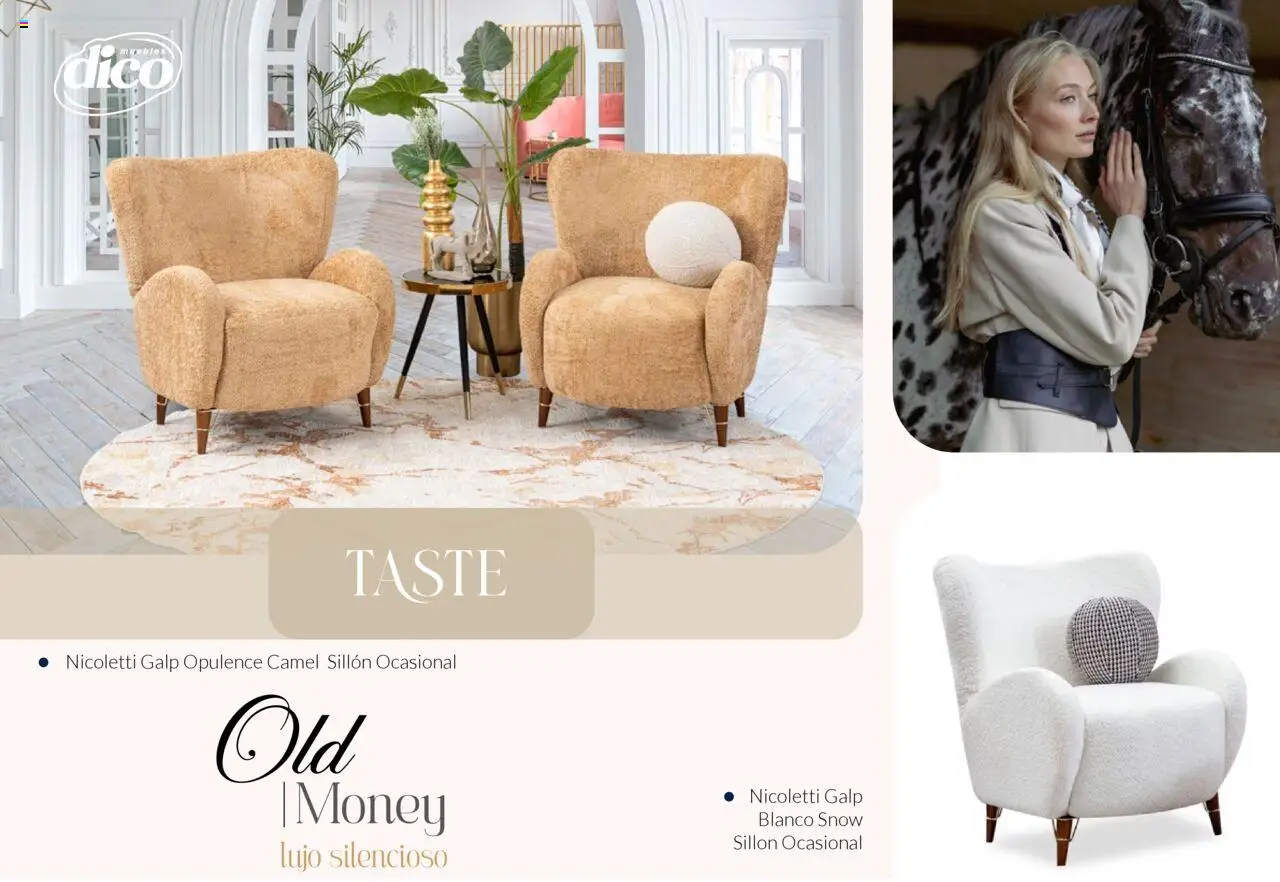Nuevas ofertas de Muebles Dico válidas en toda la República Mexicana desde el 13.02.2025. ¡Encuentra las mejores ofertas en Muebles Dico catálogo Colección Old Money! | Página: 9 | Productos: Sillón