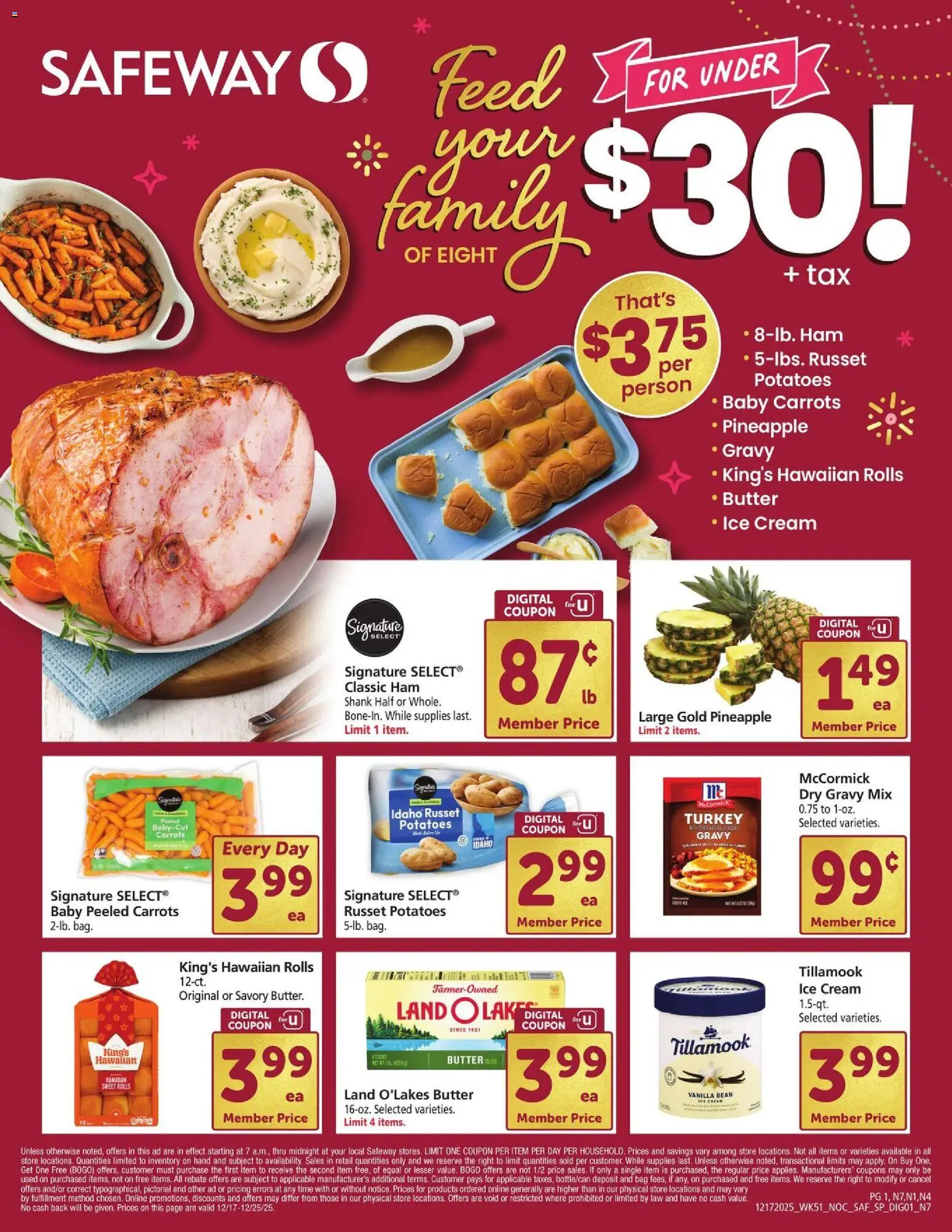Safeway Ad - valid from 17.12.2025 | Page: 1 | Products: Ham, Cream, Ice cream, Bag