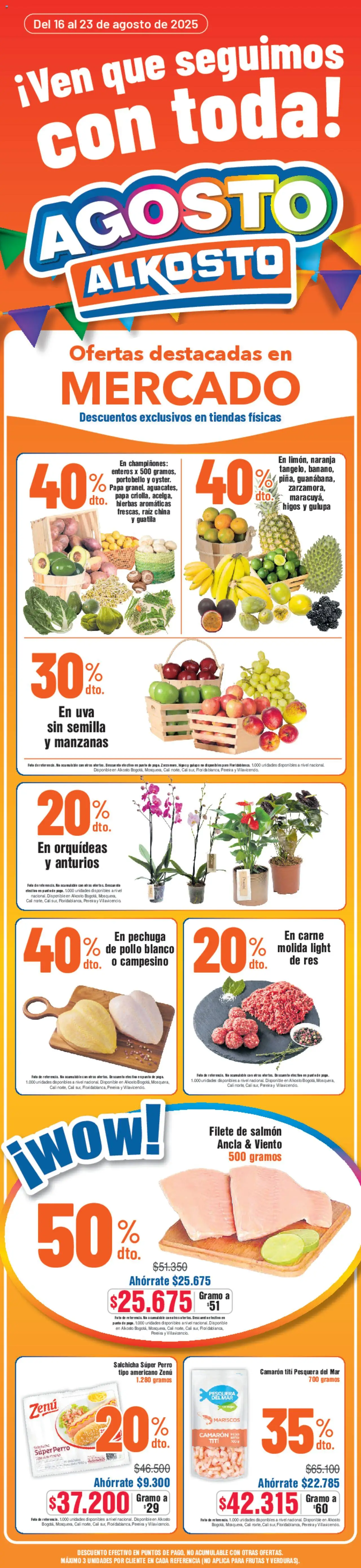 Alkosto revista - valida desde el 16.08.2025 | Página: 1 | Productos: Champaña, Salchicha, Uva, Papa