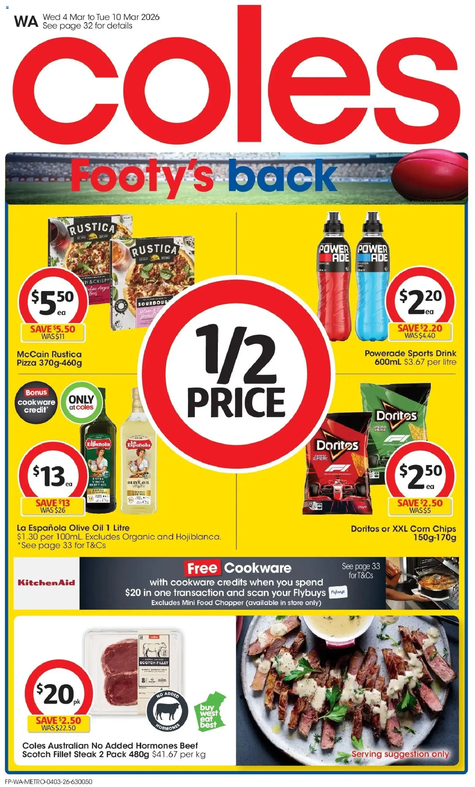 Coles catalogue - valid from 04.03.2026 | Page: 1 | Products: Oil, Pizza, Olive oil, Steak