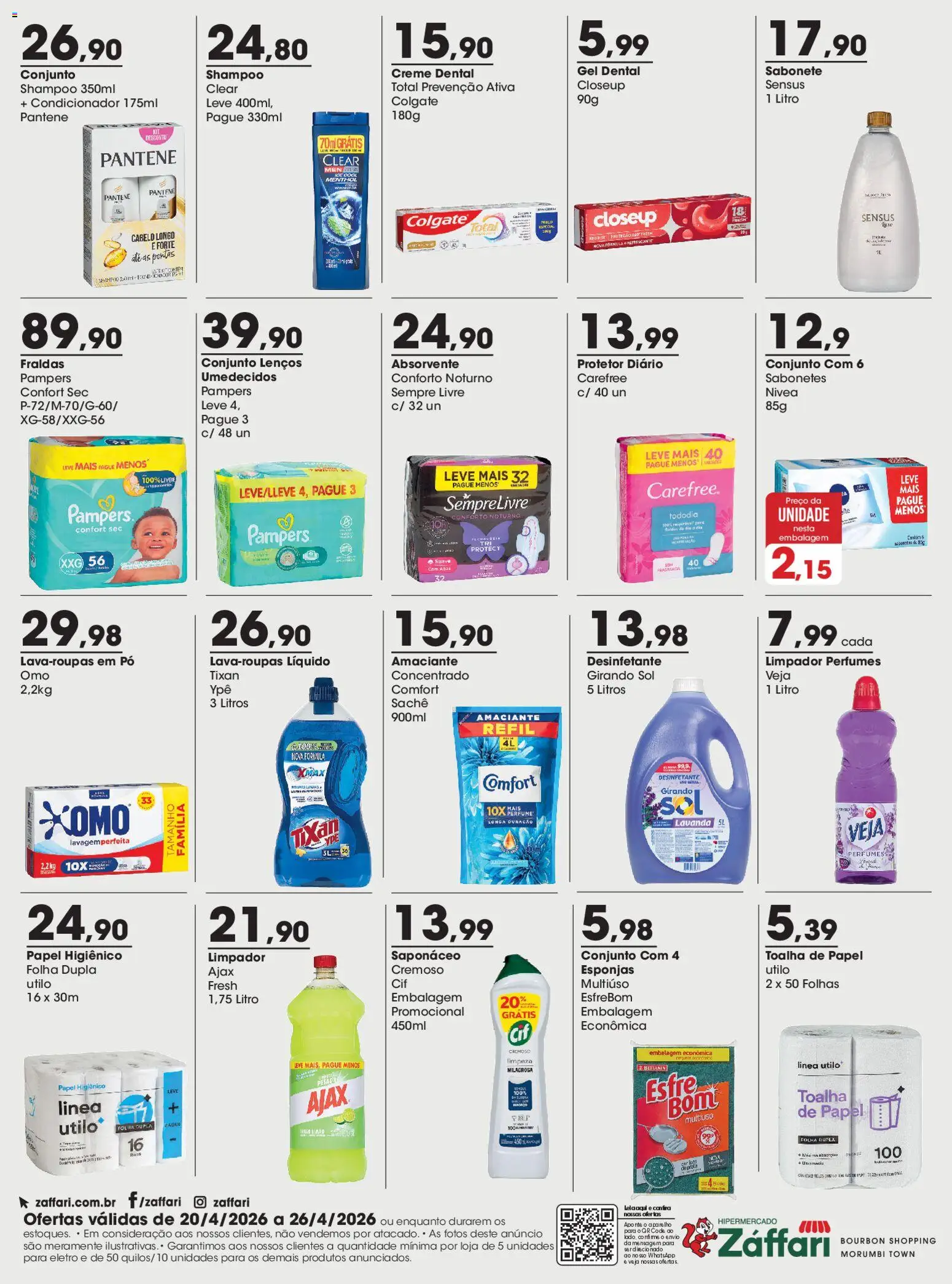 Zaffari Folheto - válido de 20.04.2026 | Página: 4 | Produtos: Shampoo, Fraldas, Creme dental, Papel higiênico