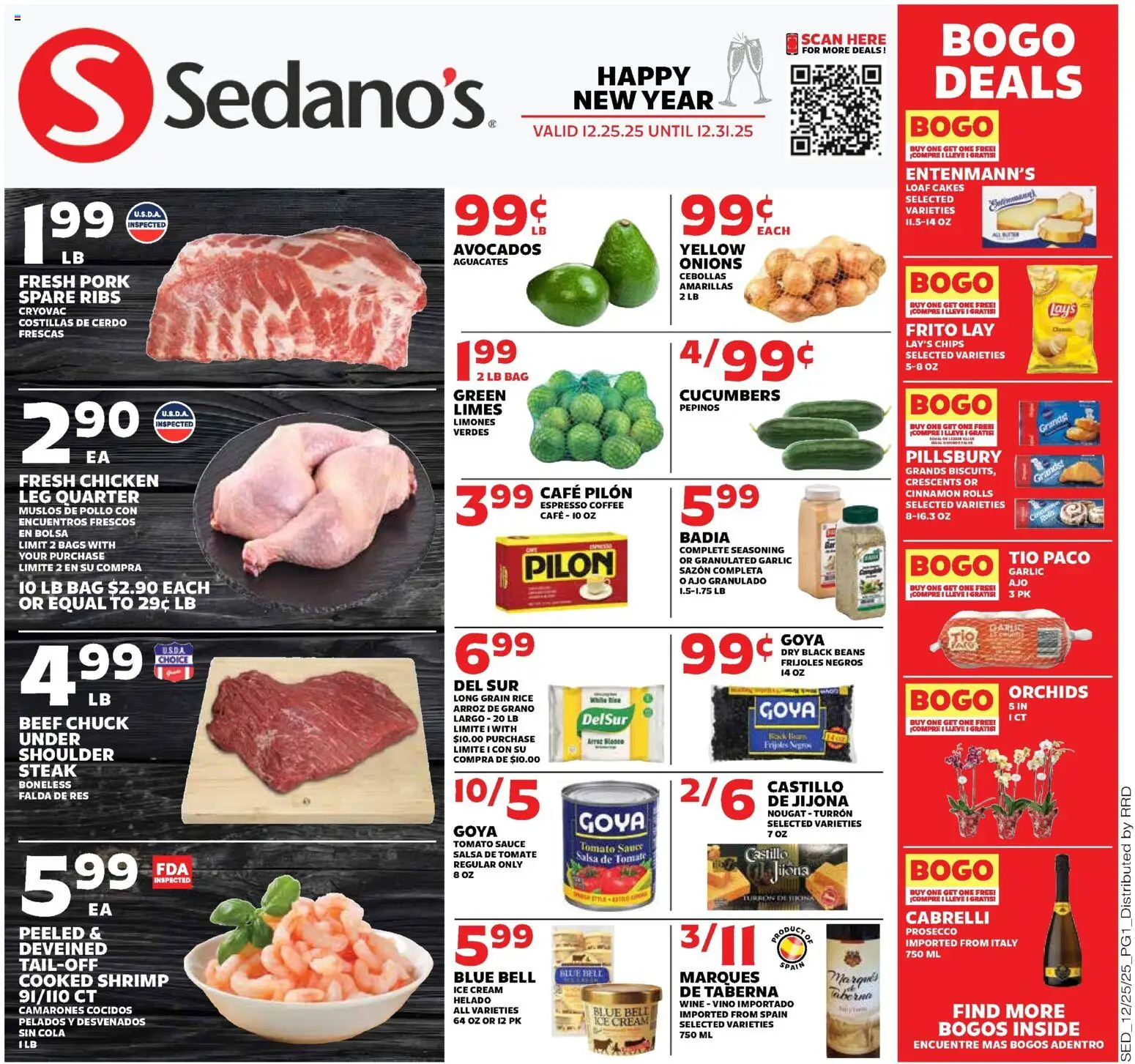 Sedano's Weekly Ad - valid from 25.12.2025 | Page: 1 | Products: Wine, Beef, Ice cream, Garlic