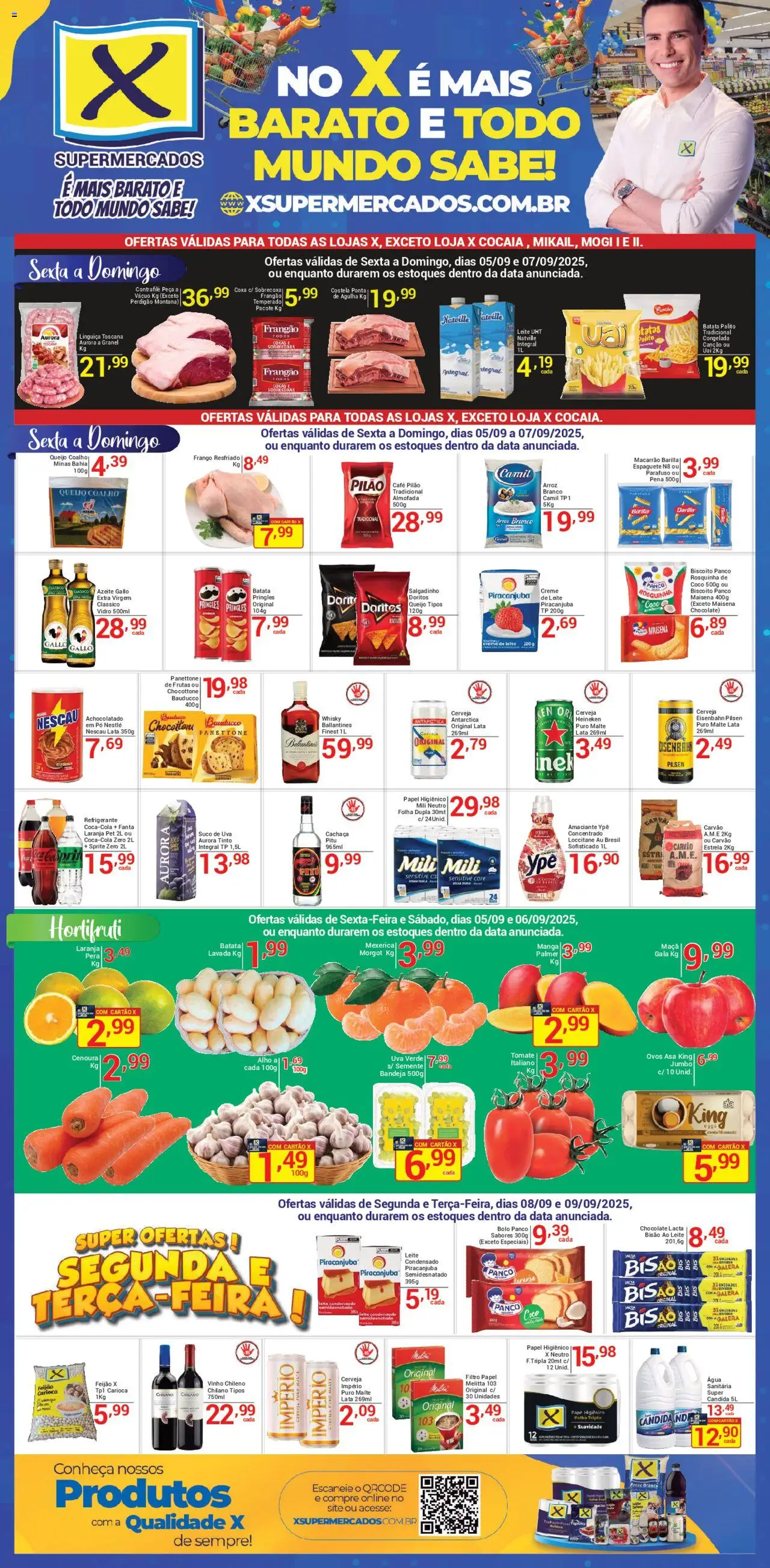X Supermercados Folheto - válido de 05.09.2025 | Página: 1 | Produtos: Pera, Leite, Arroz, Café pilão