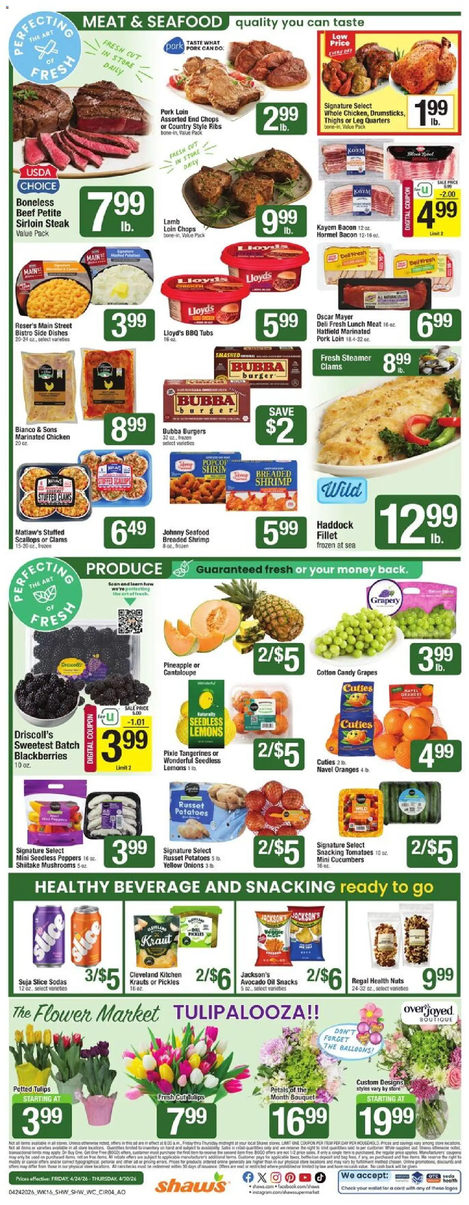 Shaw's Weekly Ad - NH - valid from 24.04.2026 | Page: 4 | Products: Mushrooms, Oranges, Beef, Wallet
