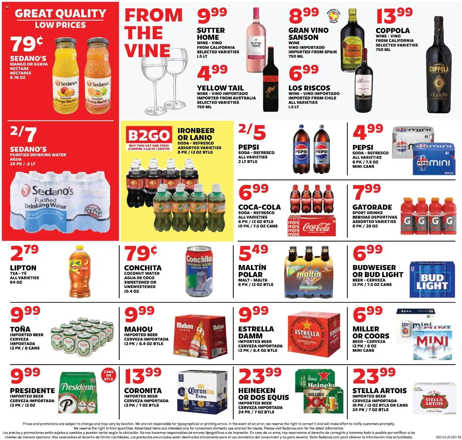 Sedano's Weekly Ad - valid from 29.04.2026 | Page: 8 | Products: Beer, Tea, Water, Mango