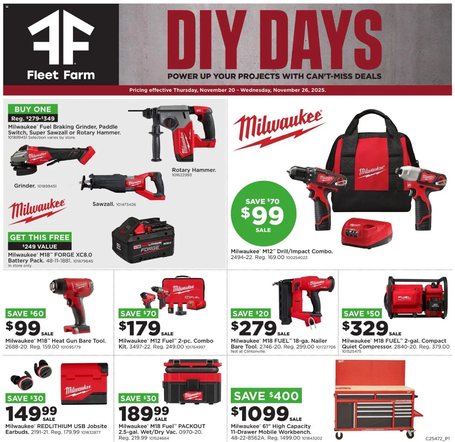 Mills Fleet Farm DIY Days - valid from 20.11.2025 | Page: 1 | Products: Battery, Usb, Gun