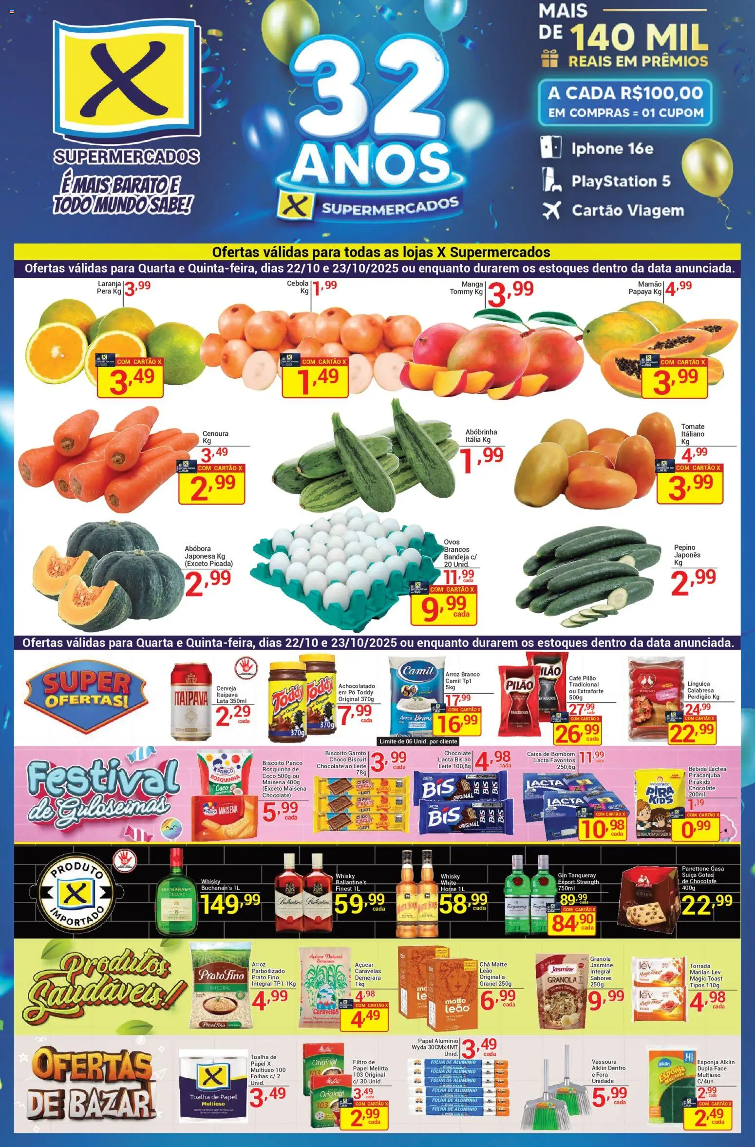 X Supermercados Folheto - válido de 22.10.2025 | Página: 1 | Produtos: Abobrinha, Caixa, Café, Playstation 5