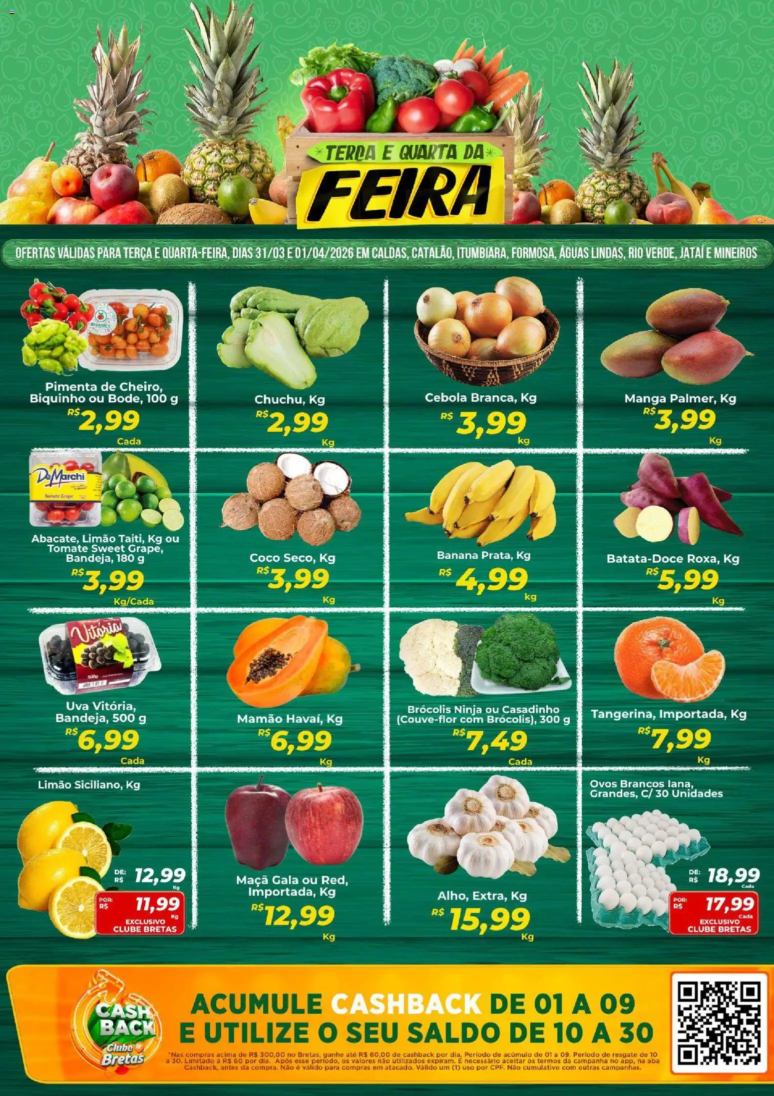 Bretas Folheto - válido de 31.03.2026 | Página: 1 | Produtos: Cebola, Pimenta, Mamão, Brócolis