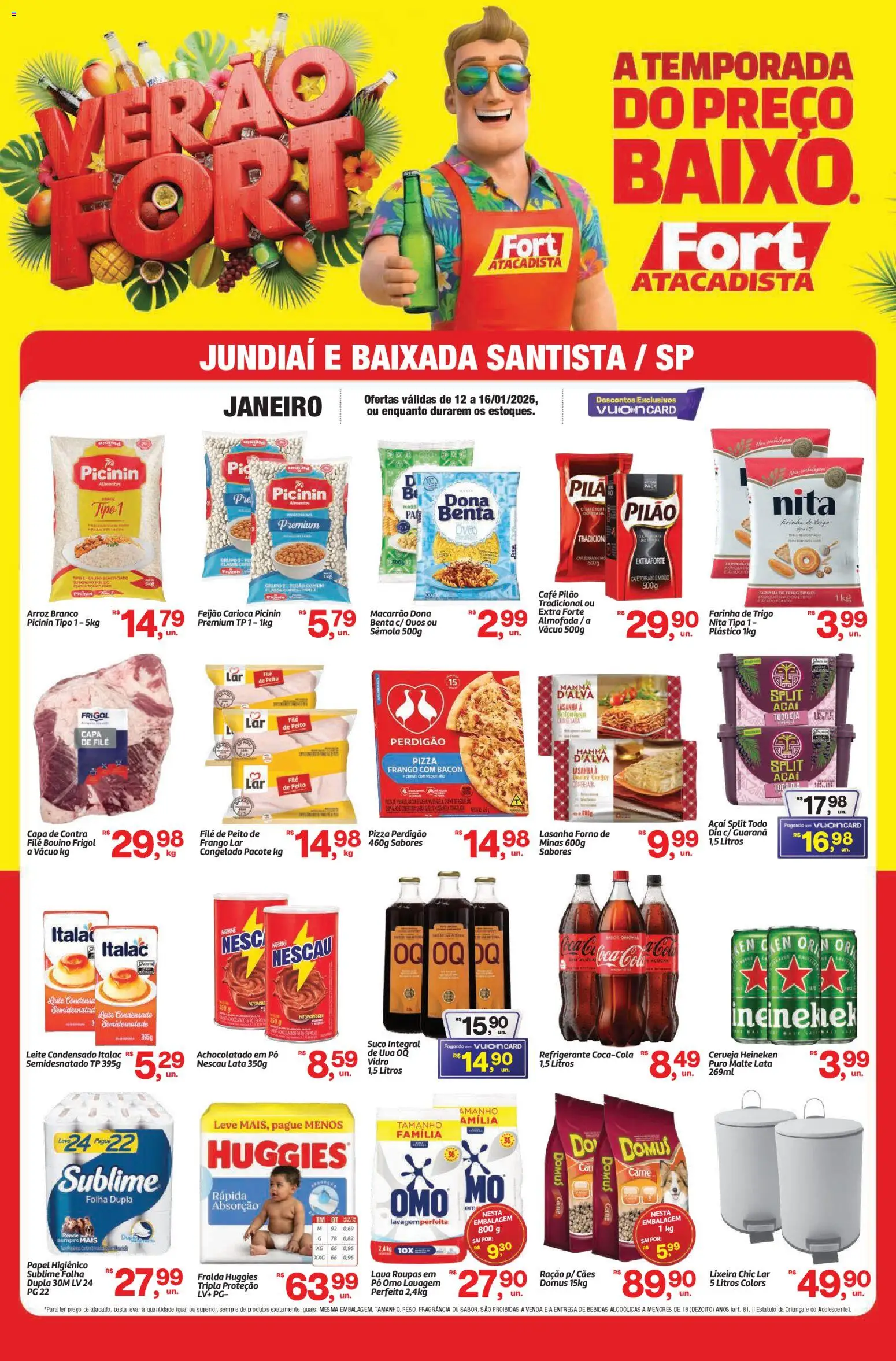 Fort Atacadista Folheto - válido de 12.01.2026 | Página: 1 | Produtos: Achocolatado, Lixeira, Lasanha, Leite condensado