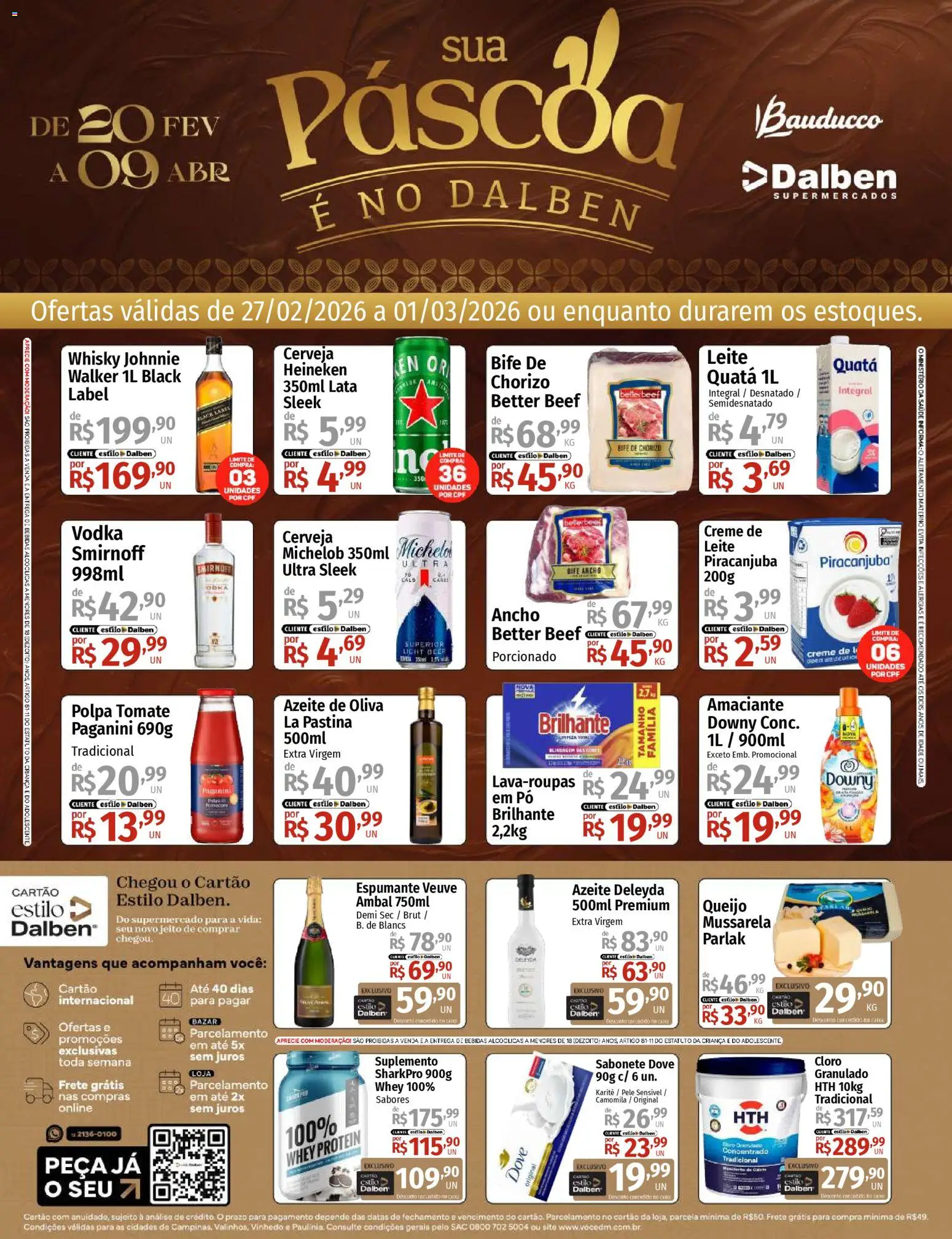 Supermercado Dalben Folheto - válido de 27.02.2026 | Página: 1 | Produtos: Whisky, Cerveja, Vodka, Whey protein