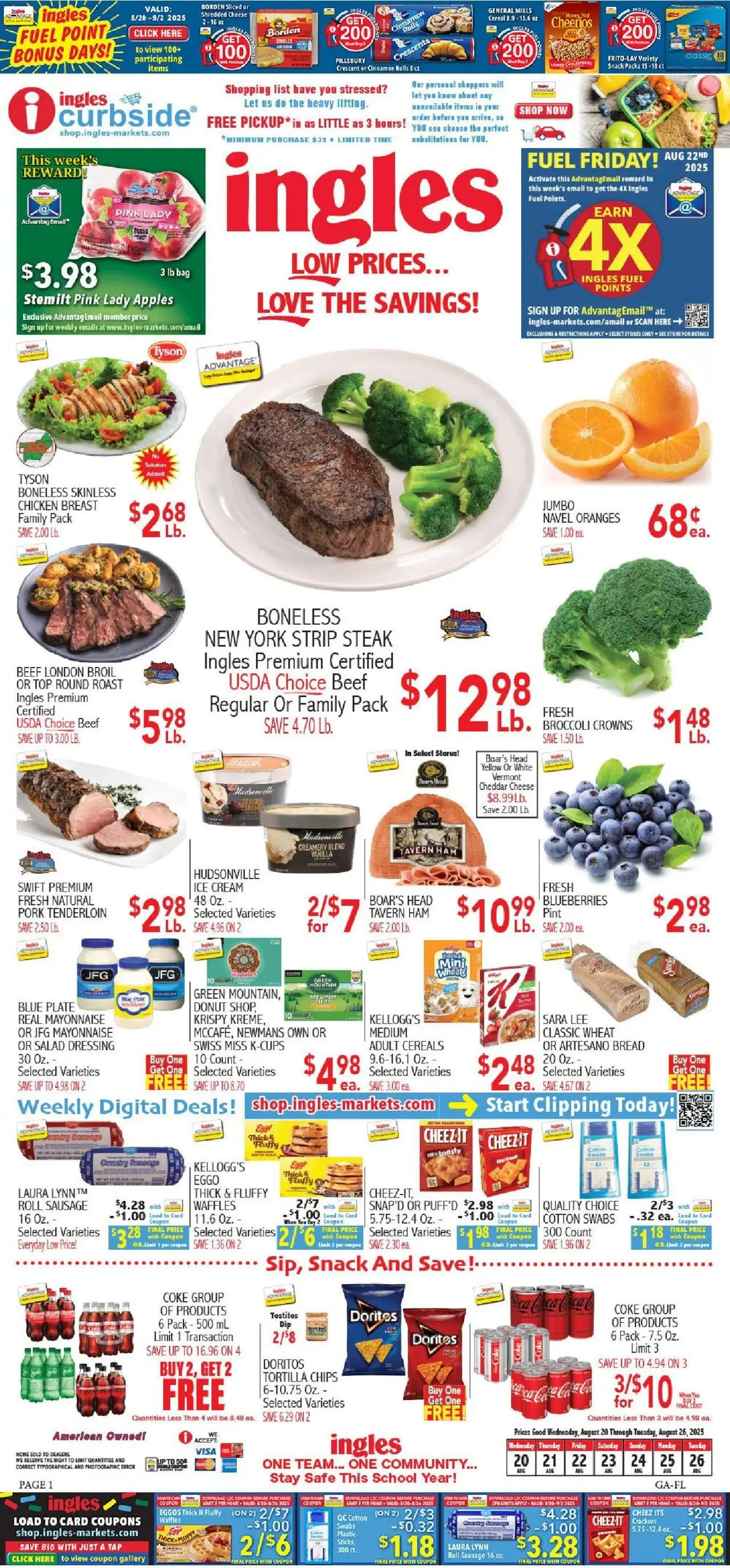 Ingles Weekly Ad - valid from 20.08.2025 | Page: 1 | Products: Crowns, Cereals, Chips, Bag