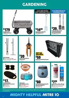 Preview of Mitre 10  Catalogue  - valid from 04.02.2026 | Page: 14 | Products: Shovel, Cart, Kneeling pad, Tools