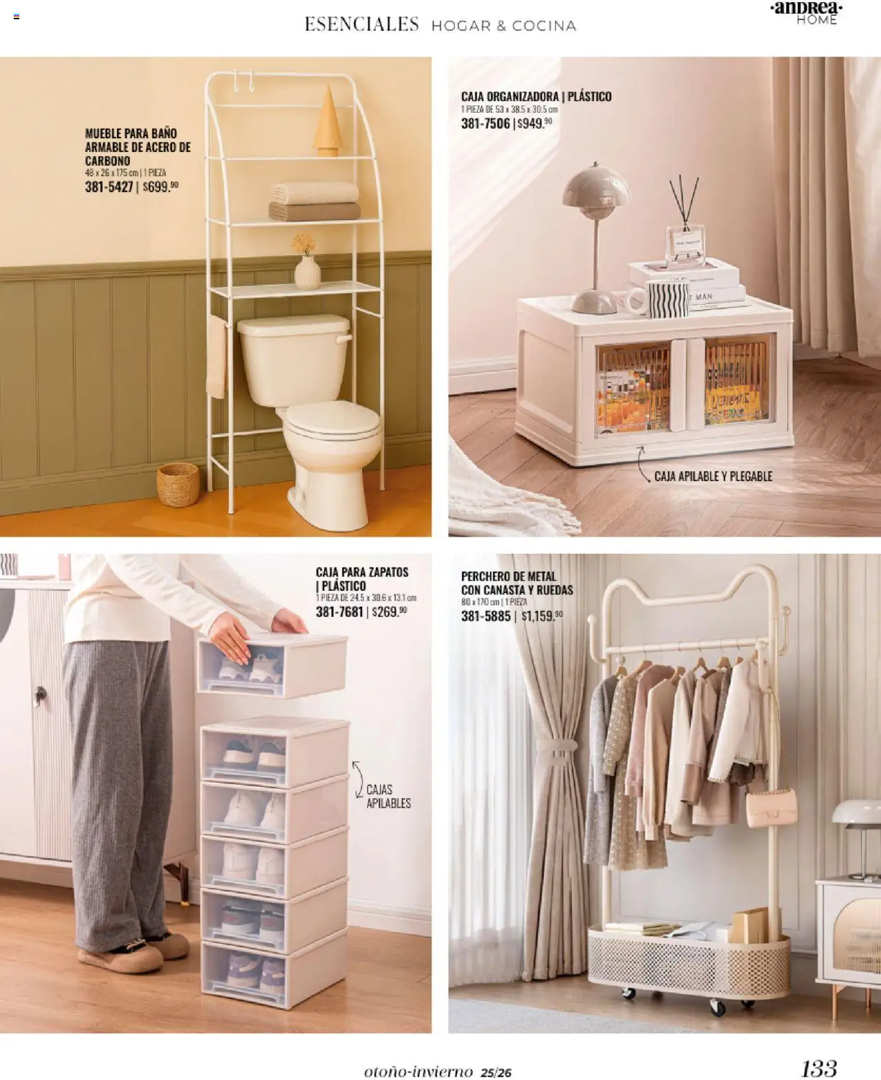 Nuevas ofertas de Andrea válidas en toda la República Mexicana desde el 24.08.2025. ¡Encuentra las mejores ofertas en Andrea - Catálogo Home - Otoño / Invierno! | Página: 133 | Productos: Zapatos, Caja, Baño, Canasta