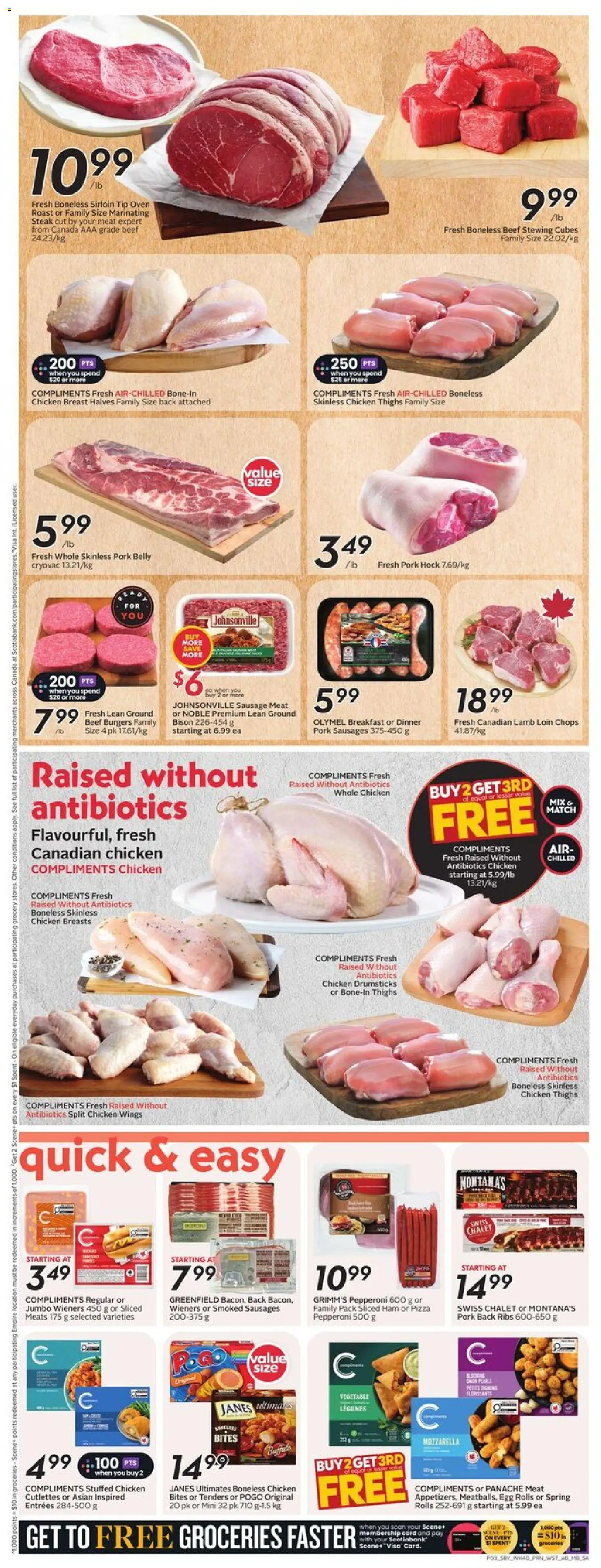 Sobeys flyer valid from 29.01.2026 | Page: 6 | Products: Chicken wings, Chicken breasts, Ham, Pork