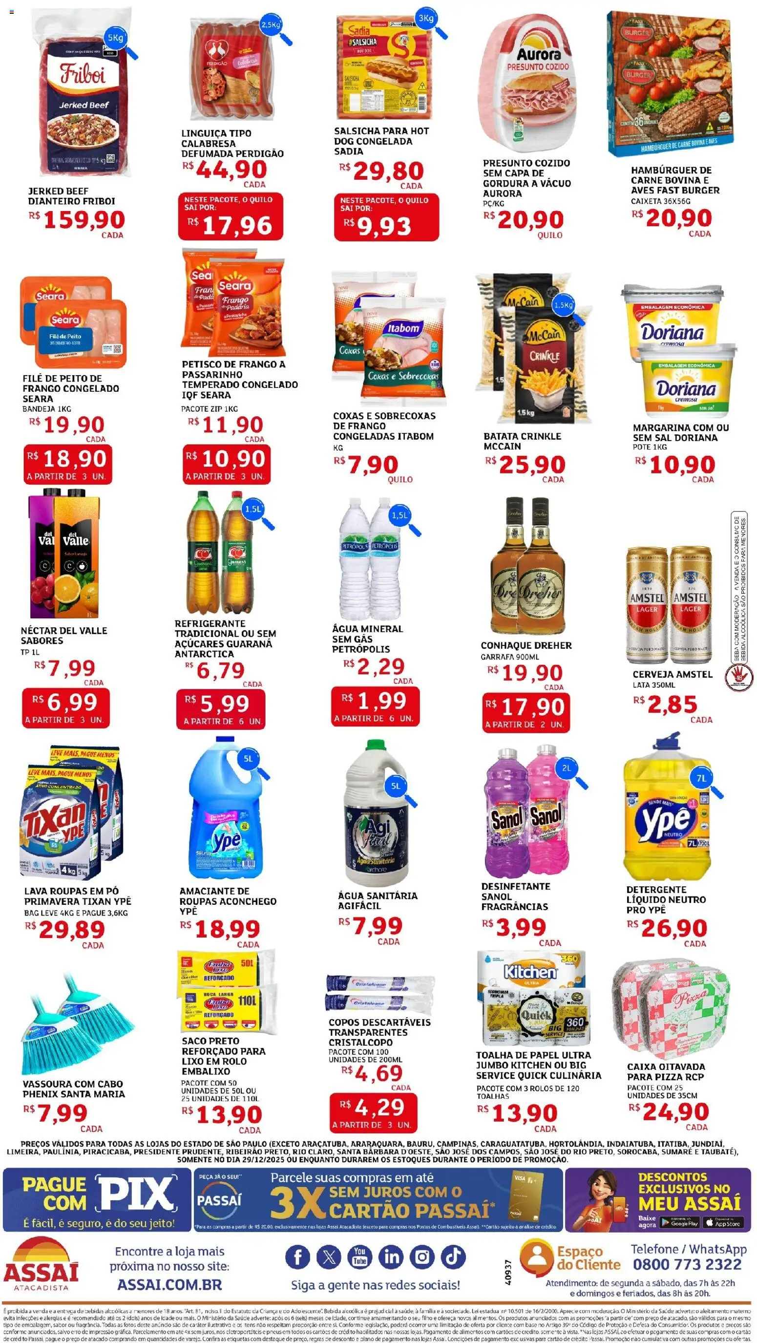 Assaí Atacadista Folheto - válido de 29.12.2025 | Página: 2 | Produtos: Detergente, Carne, Água mineral, Frango