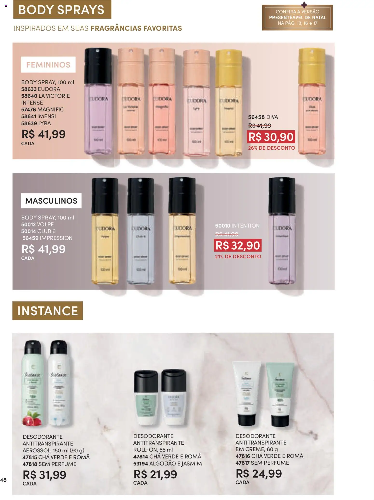 Eudora Folheto - válido de 10.11.2025 | Página: 48 | Produtos: Perfume, Desodorante, Algodão, Chá verde