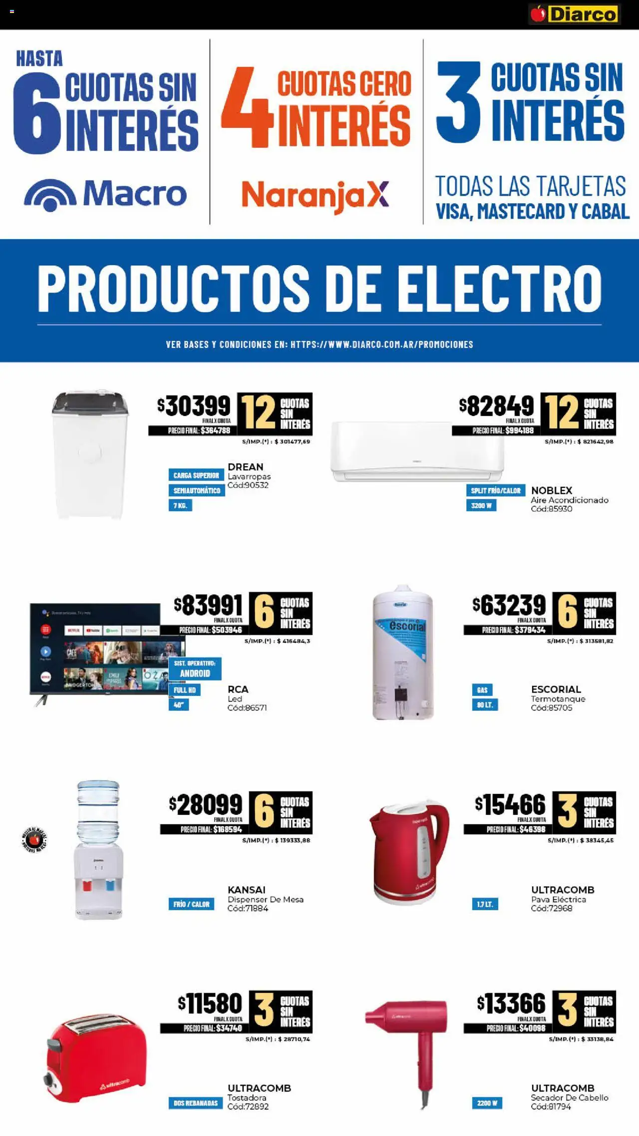 Diarco - Ofertas Sur │ válido desde el 20.10.2025 | Página: 20 | Productos: Aire acondicionado, Mesa, Lavarropas, Termotanque