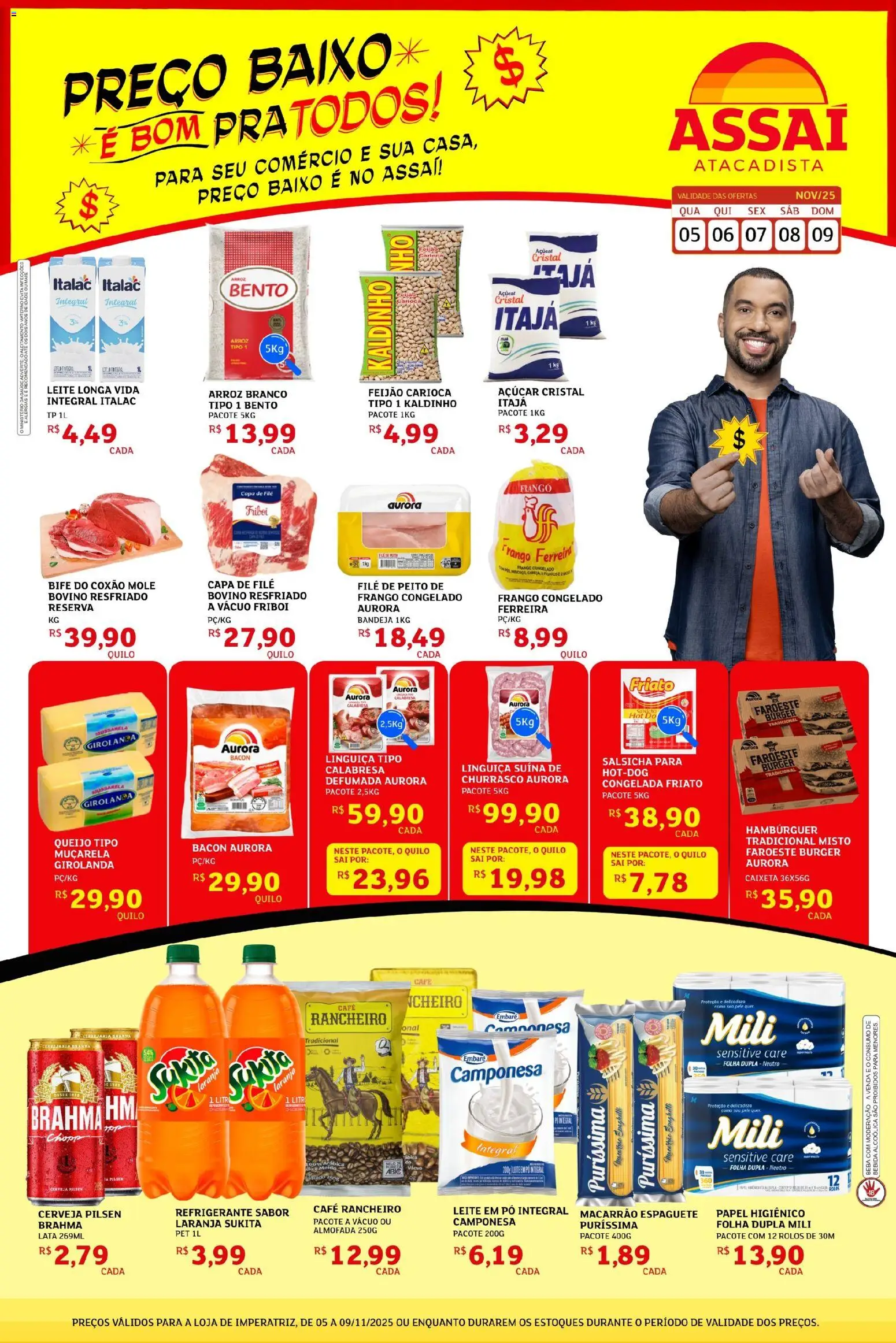 Assaí Atacadista Folheto - válido de 05.11.2025 | Página: 1 | Produtos: Macarrão, Baixo, Frango, Leite em pó