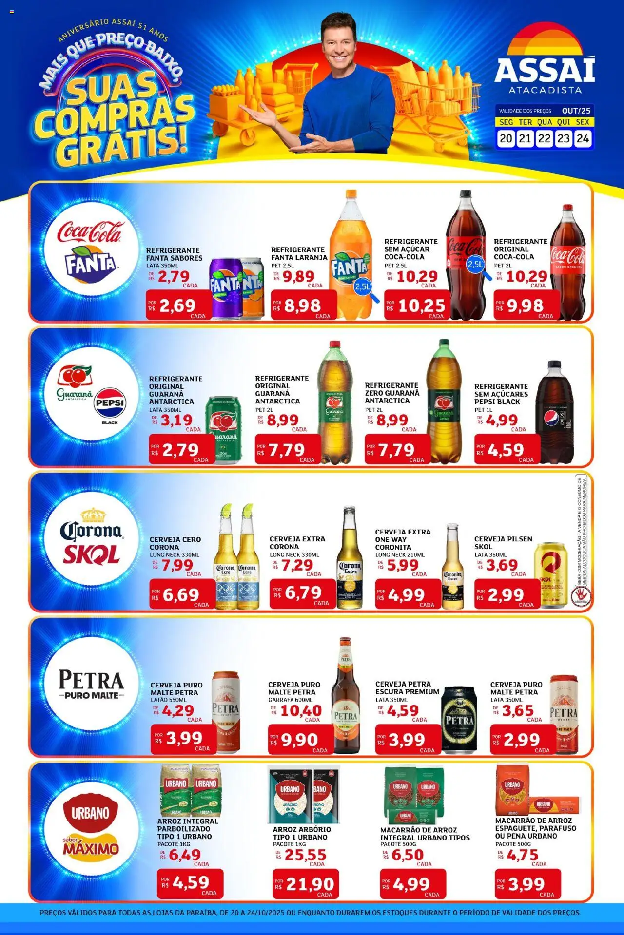 Assaí Atacadista Folheto - válido de 20.10.2025 | Página: 1 | Produtos: Guaraná, Arroz, Macarrão, Bebida