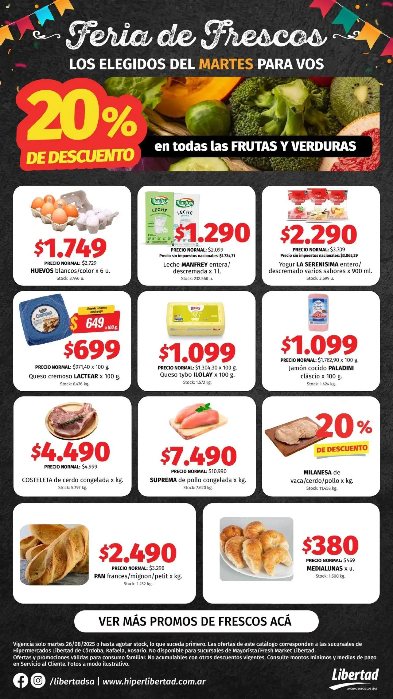 Hipermercado Libertad - Feria de Frescos - CENTRO │ válido desde el 26.08.2025 | Página: 1 | Productos: Jamón cocido, Huevos, Pan, Cerdo