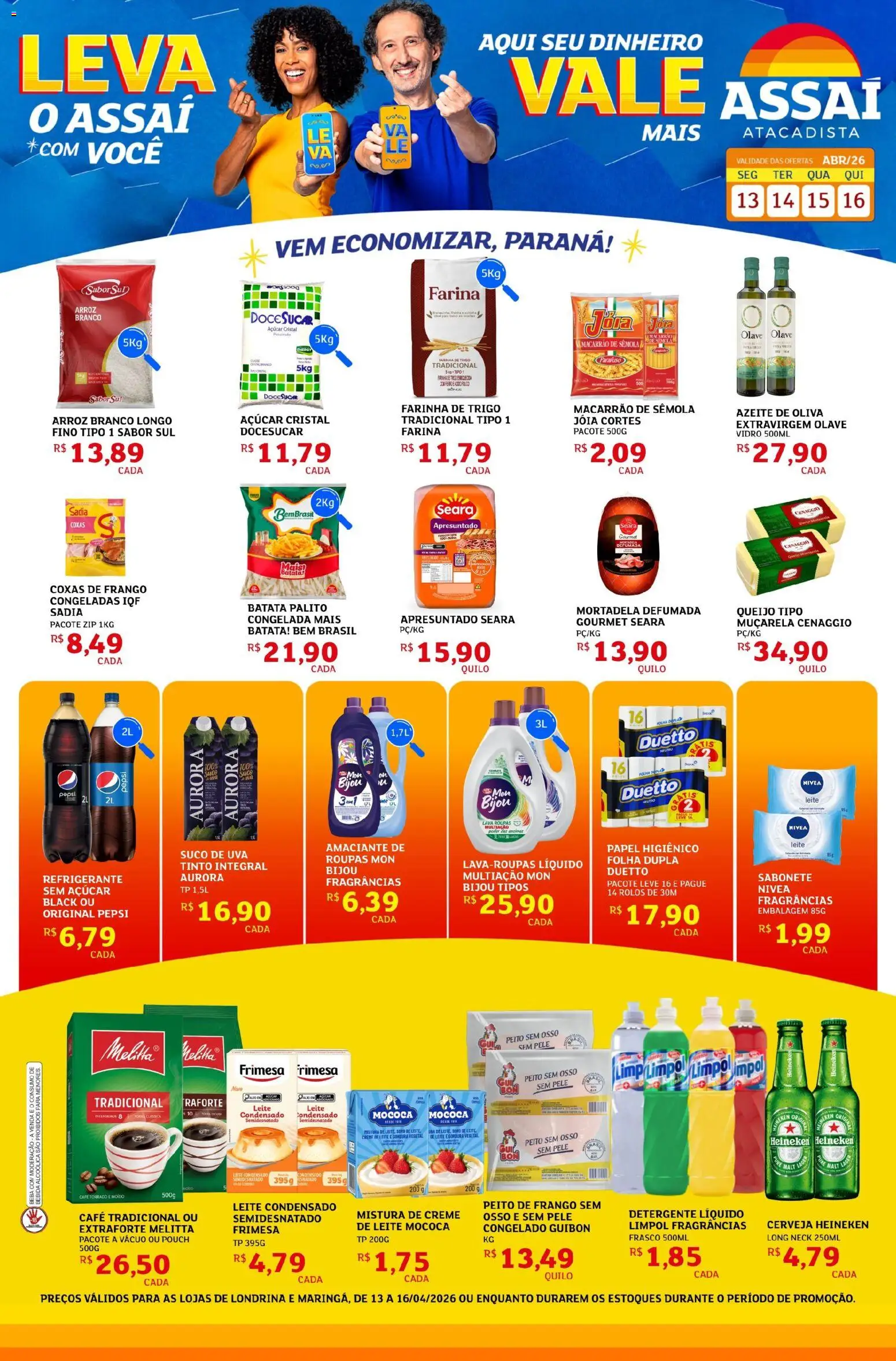 Assaí Atacadista Folheto - válido de 13.04.2026 | Página: 1 | Produtos: Arroz, Roupas, Batata, Creme de leite
