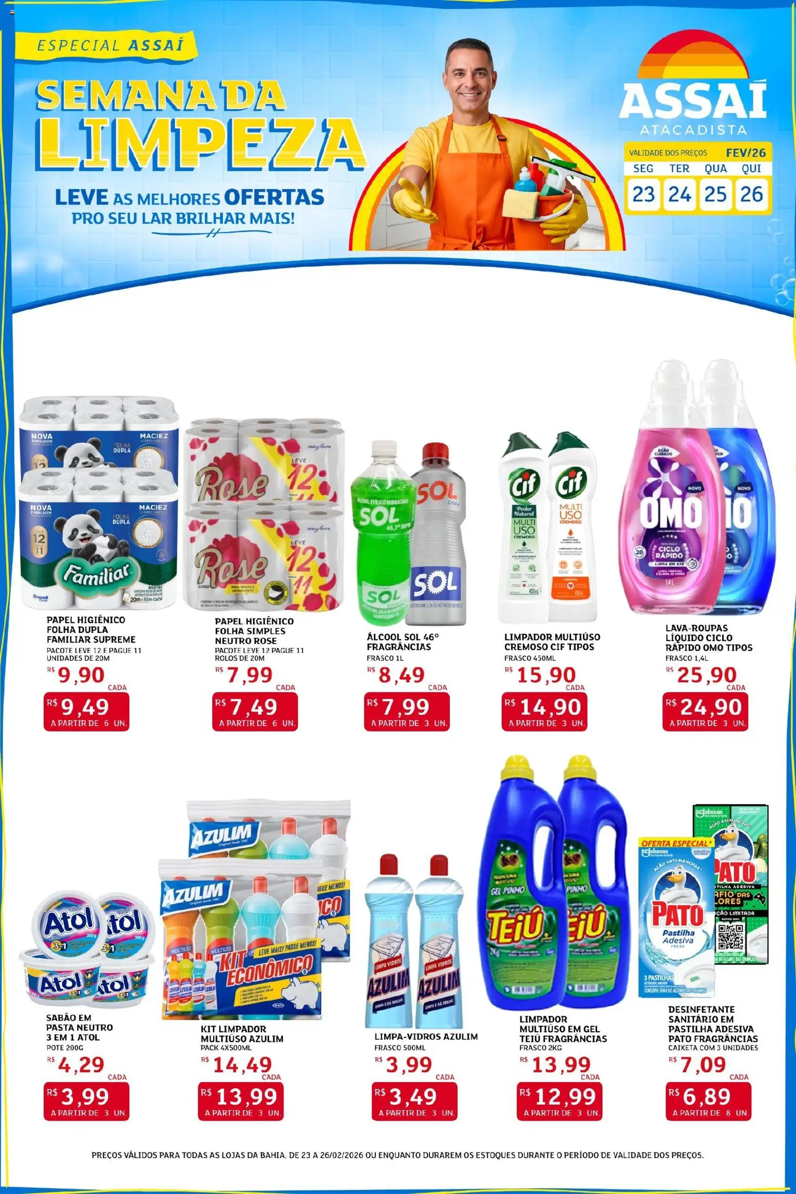 Assaí Atacadista Folheto - válido de 23.02.2026 | Página: 1 | Produtos: Sabão, Limpa vidros, Absorvente, Desinfetante