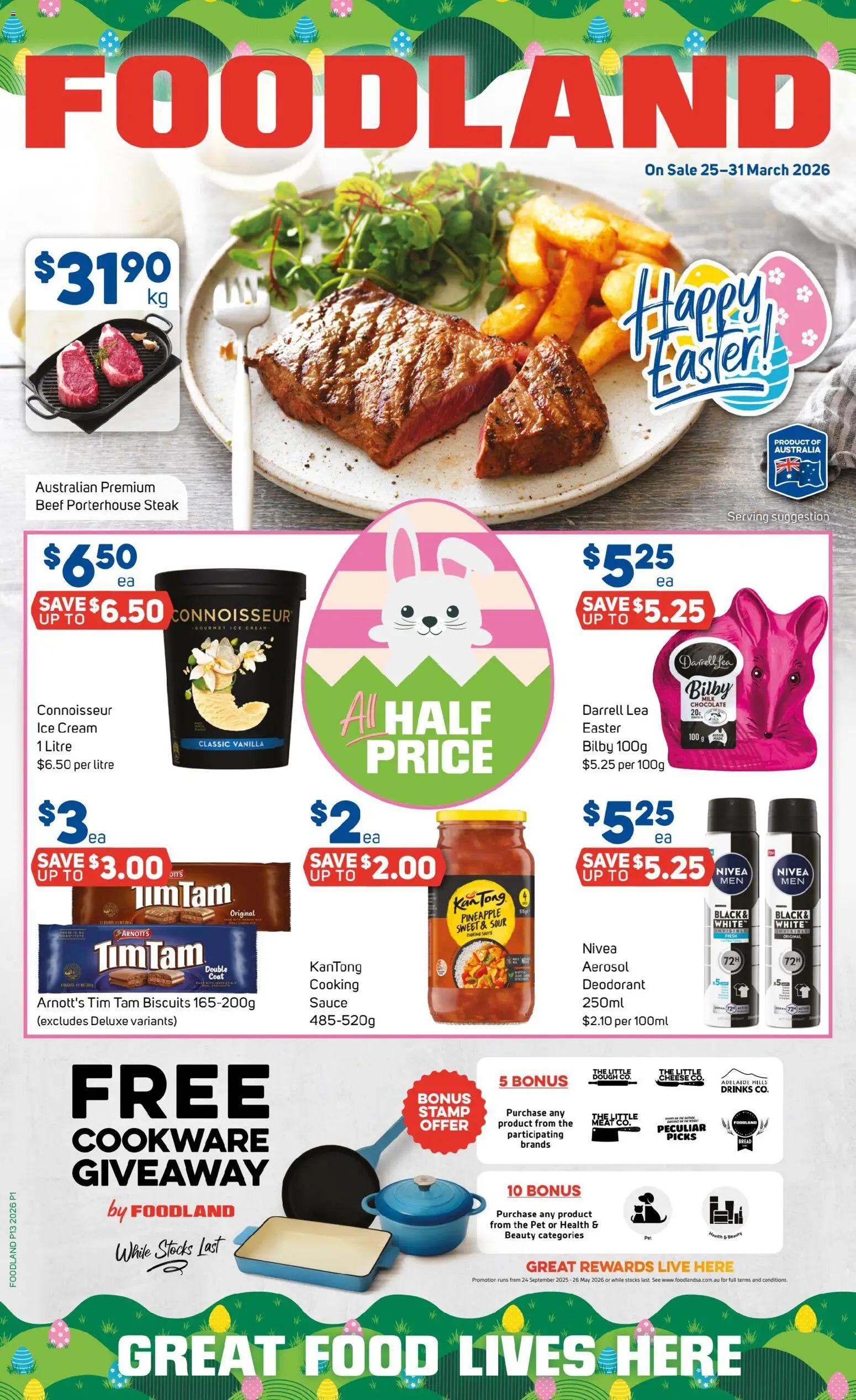 Foodland catalogue - valid from 25.03.2026 | Page: 1 | Products: Bread, Cookware, Cream, Steak