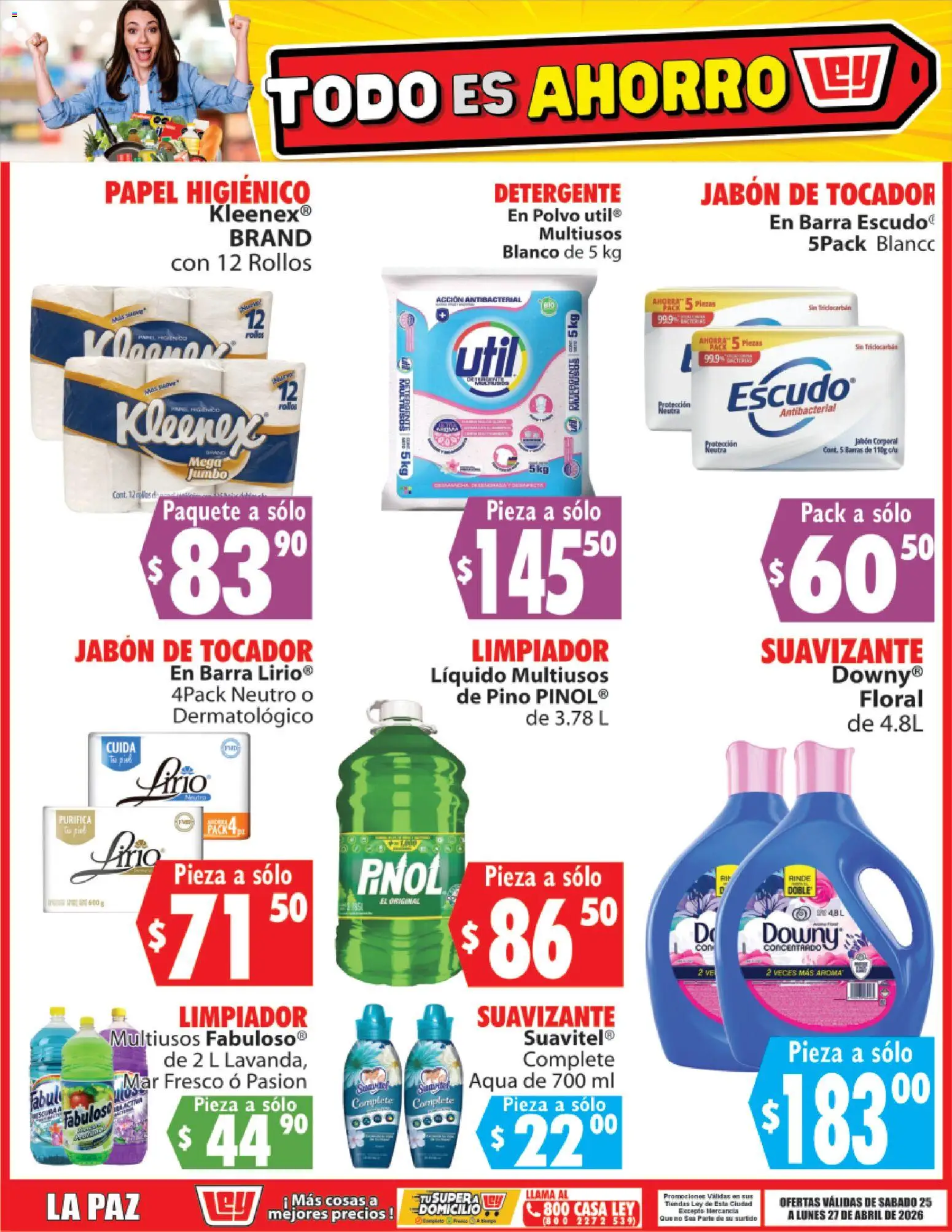 Nuevas ofertas de Casa Ley válidas en toda la República Mexicana desde el 25.04.2026. ¡Encuentra las mejores ofertas en Casa Ley folleto Todo es ahorro! | Página: 7 | Productos: Detergente, Suavizante, Papel higiénico, Barra