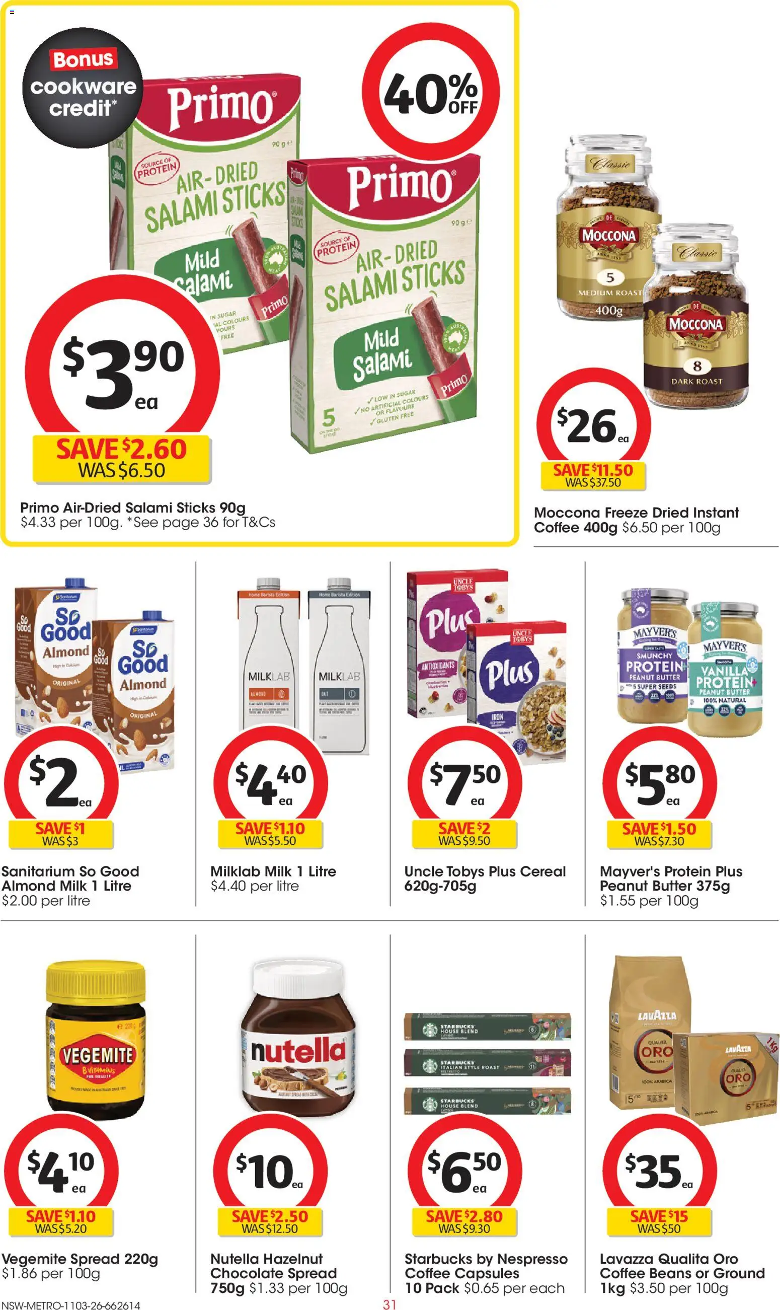 Coles catalogue - valid from 11.03.2026 | Page: 31 | Products: Butter, Salami, Vegemite, Moccona