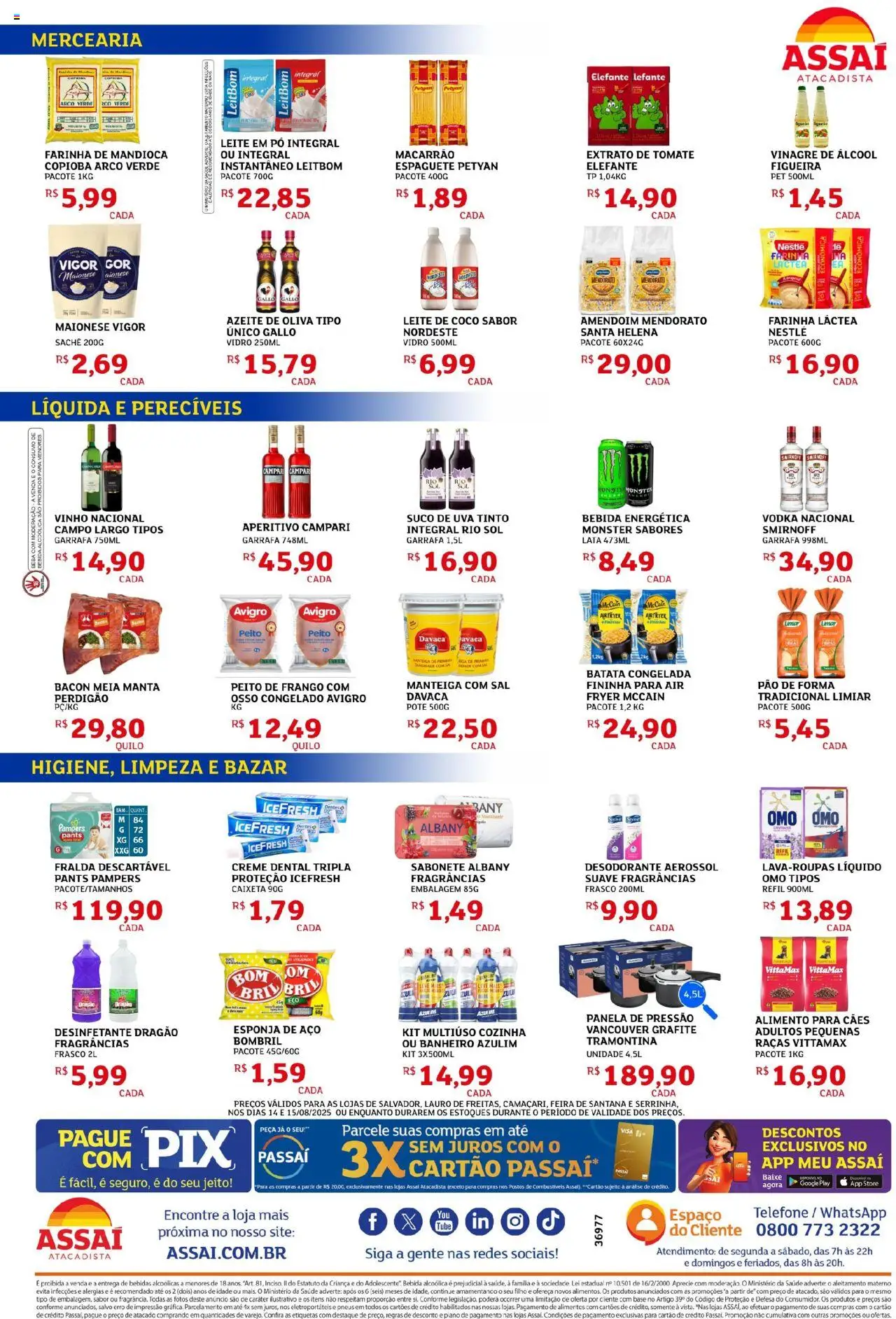 Assaí Atacadista Folheto - válido de 14.08.2025 | Página: 2 | Produtos: Pampers, Pão, Macarrão, Vodka