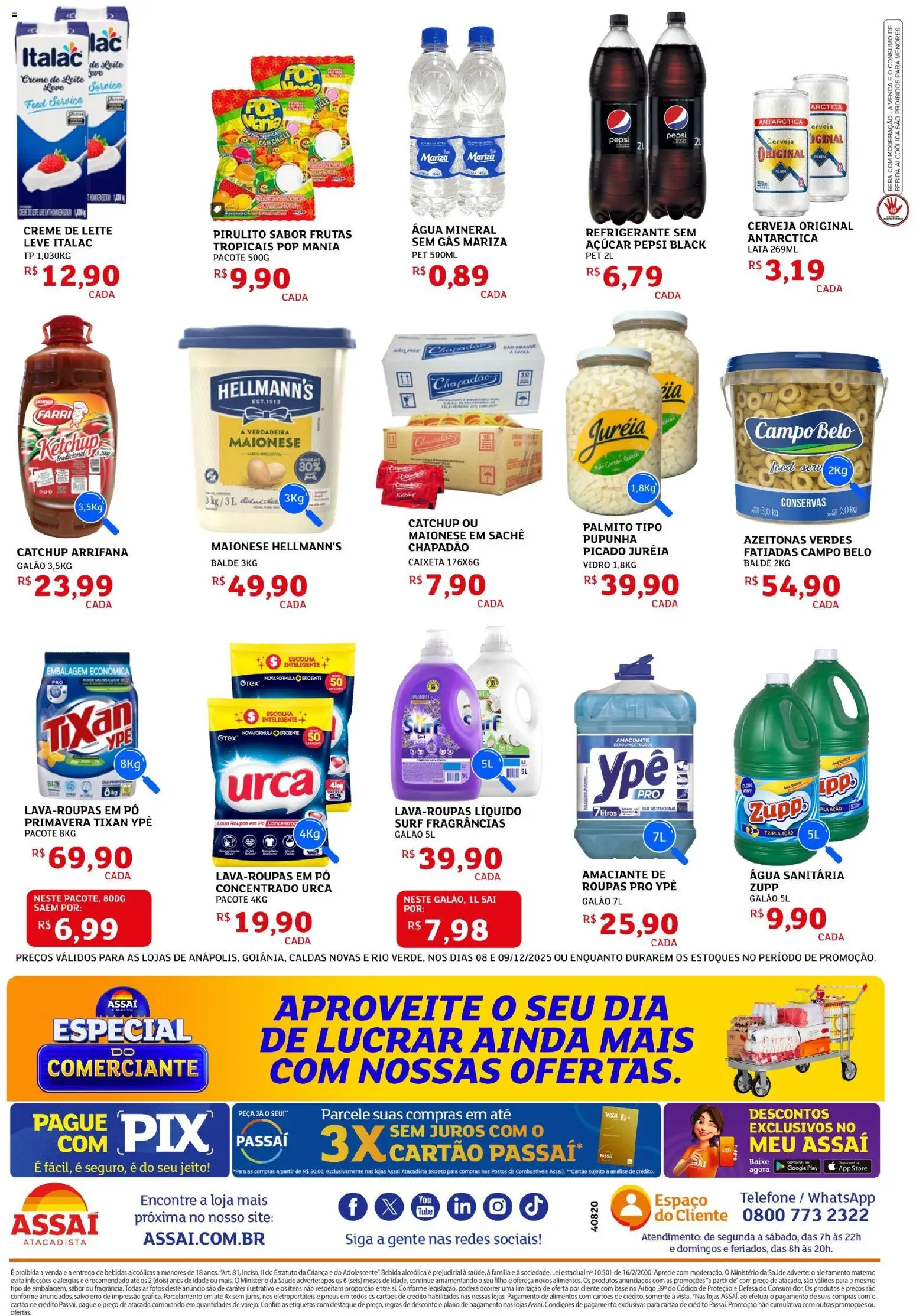 Assaí Atacadista Folheto - válido de 08.12.2025 | Página: 2 | Produtos: Pupunha, Azeitonas, Refrigerante, Creme de leite