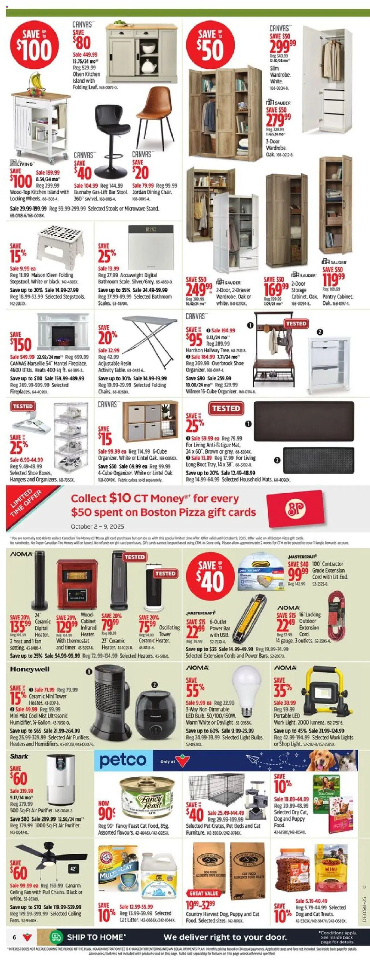 Canadian Tire flyer valid from 02.10.2025 | Page: 7 | Products: Fan, Cabinet, Pizza