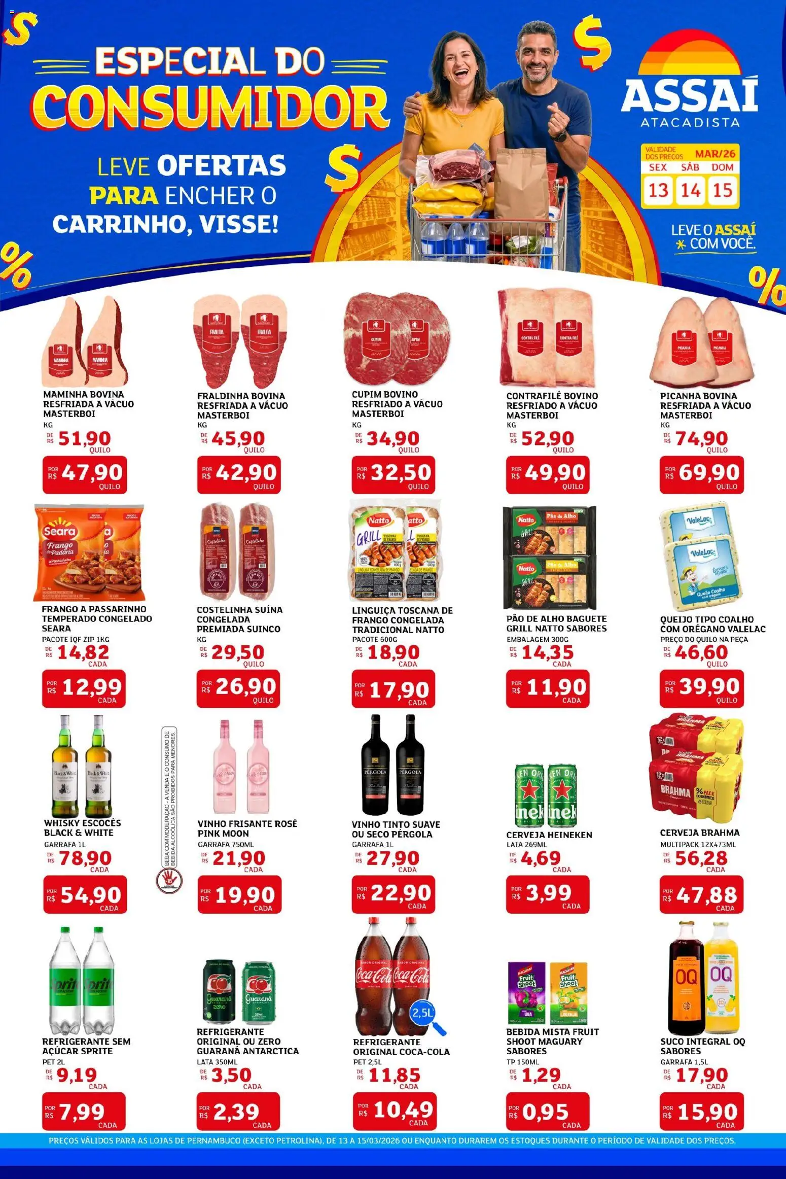 Assaí Atacadista Folheto - válido de 13.03.2026 | Página: 1 | Produtos: Pao de alho, Fraldinha, Queijo, Bebida