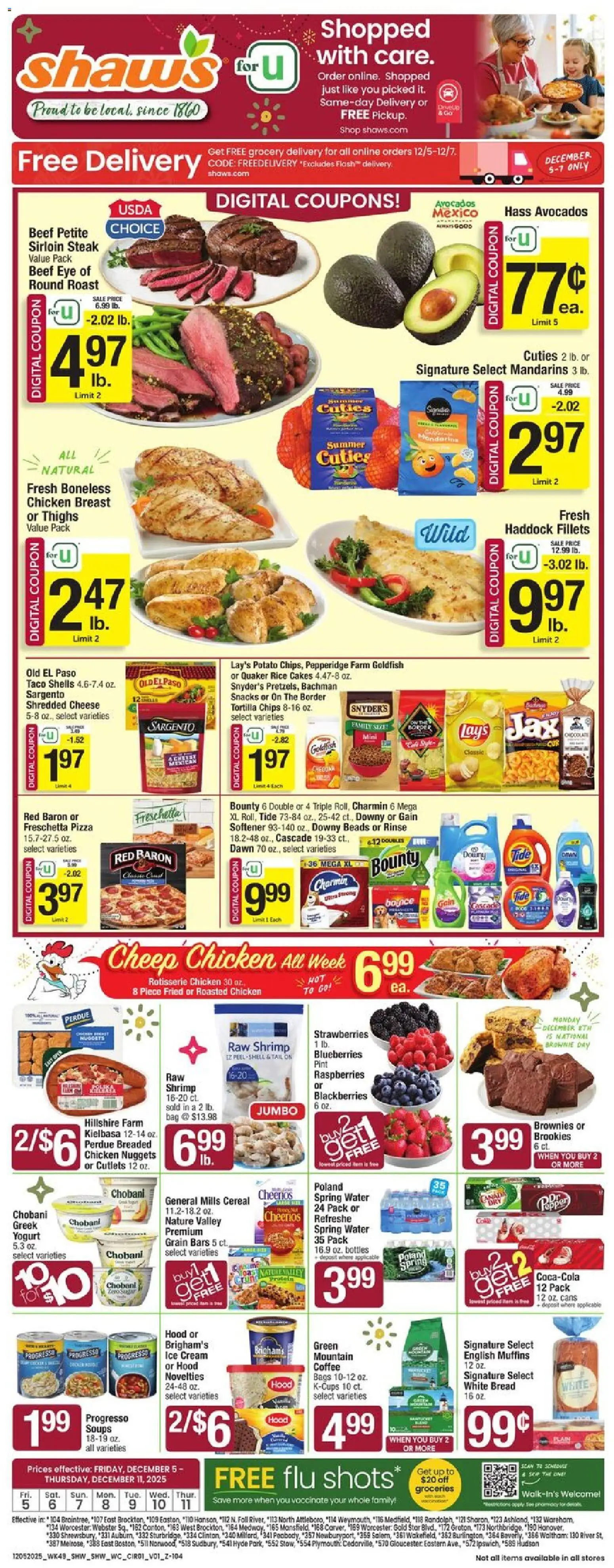 Shaw's Weekly Ad - valid from 05.12.2025 | Page: 1 | Products: Yogurt, Bread, Cream, Water