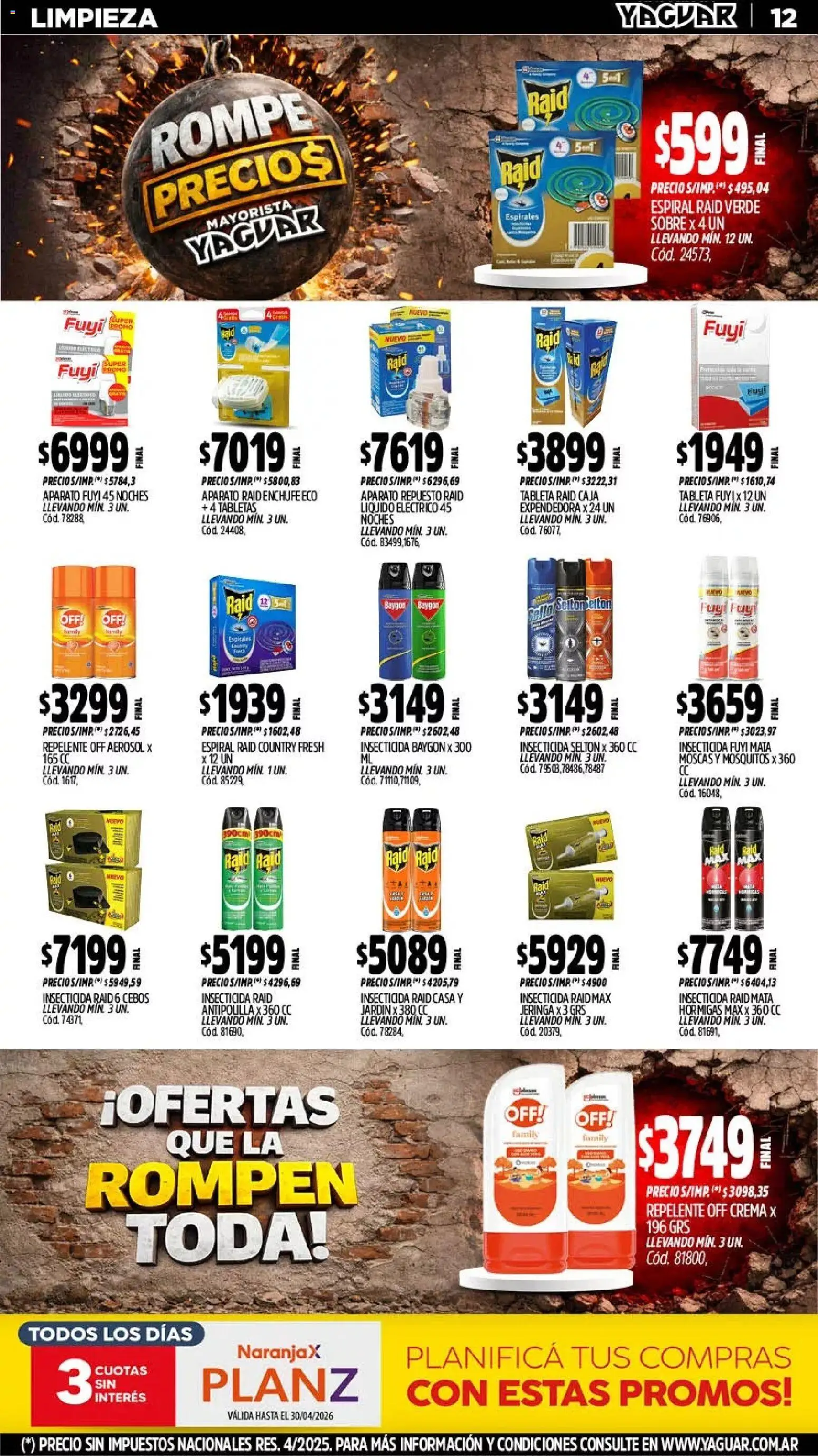 Yaguar - Oferta Semanal Neuquen │ válido desde el 06.04.2026 | Página: 12 | Productos: Tableta, Sobre, Enchufe, Crema
